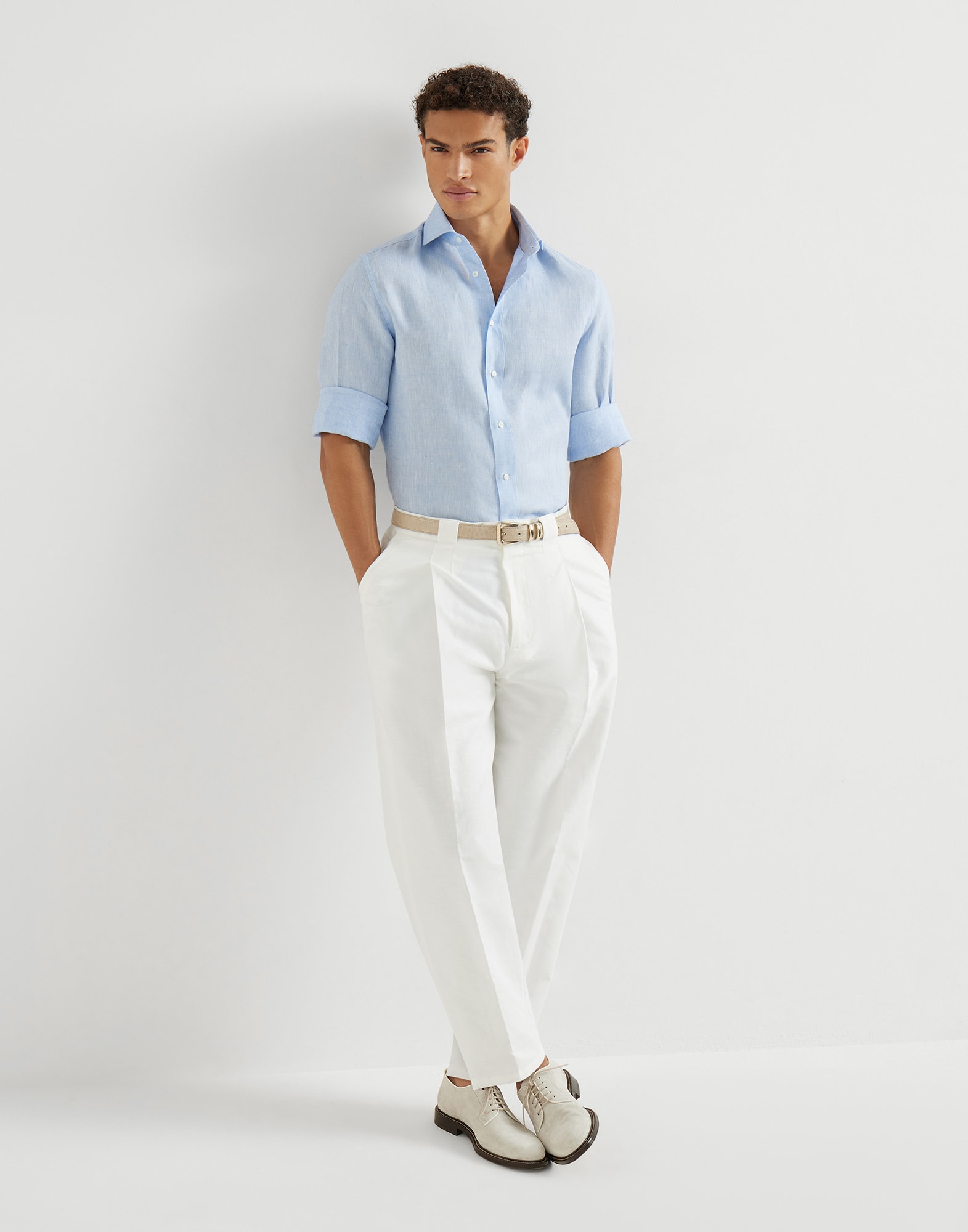 Cotton and linen trousers for Man in Navy Blue | Brunello Cucinelli