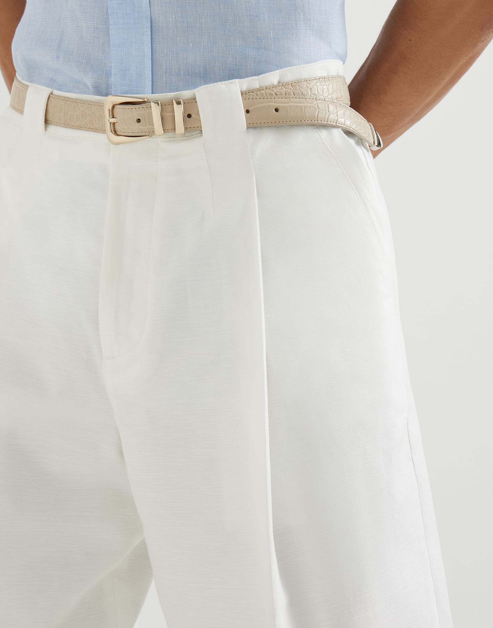 Cotton and linen trousers for Man in Snow | Brunello Cucinelli
