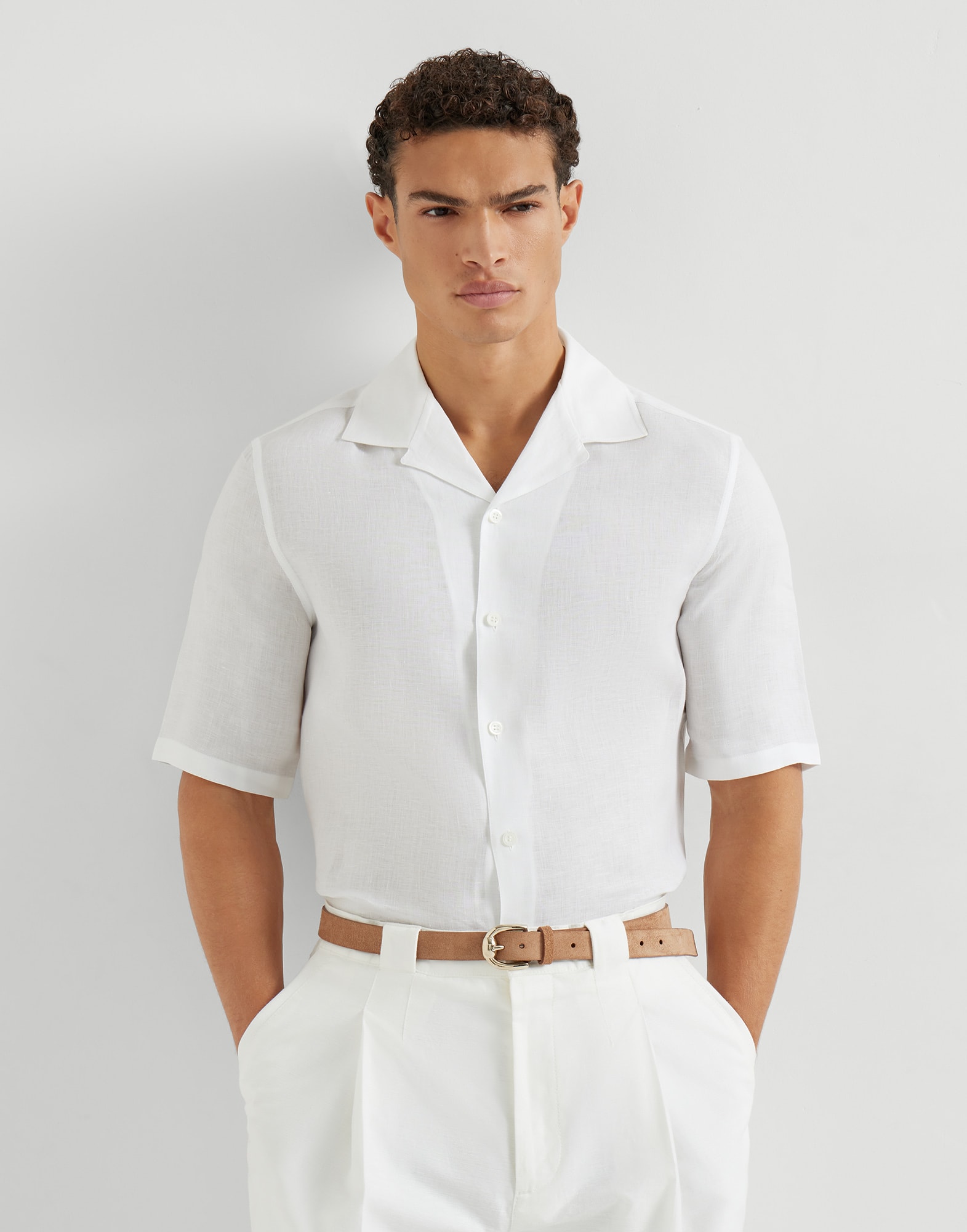 Brunello Cucinelli, Linen easy fit short sleeve shirt with camp collar, White, XXS Brunello Cucinelli, Linen easy fit short sleeve shirt with camp collar, White, XXS