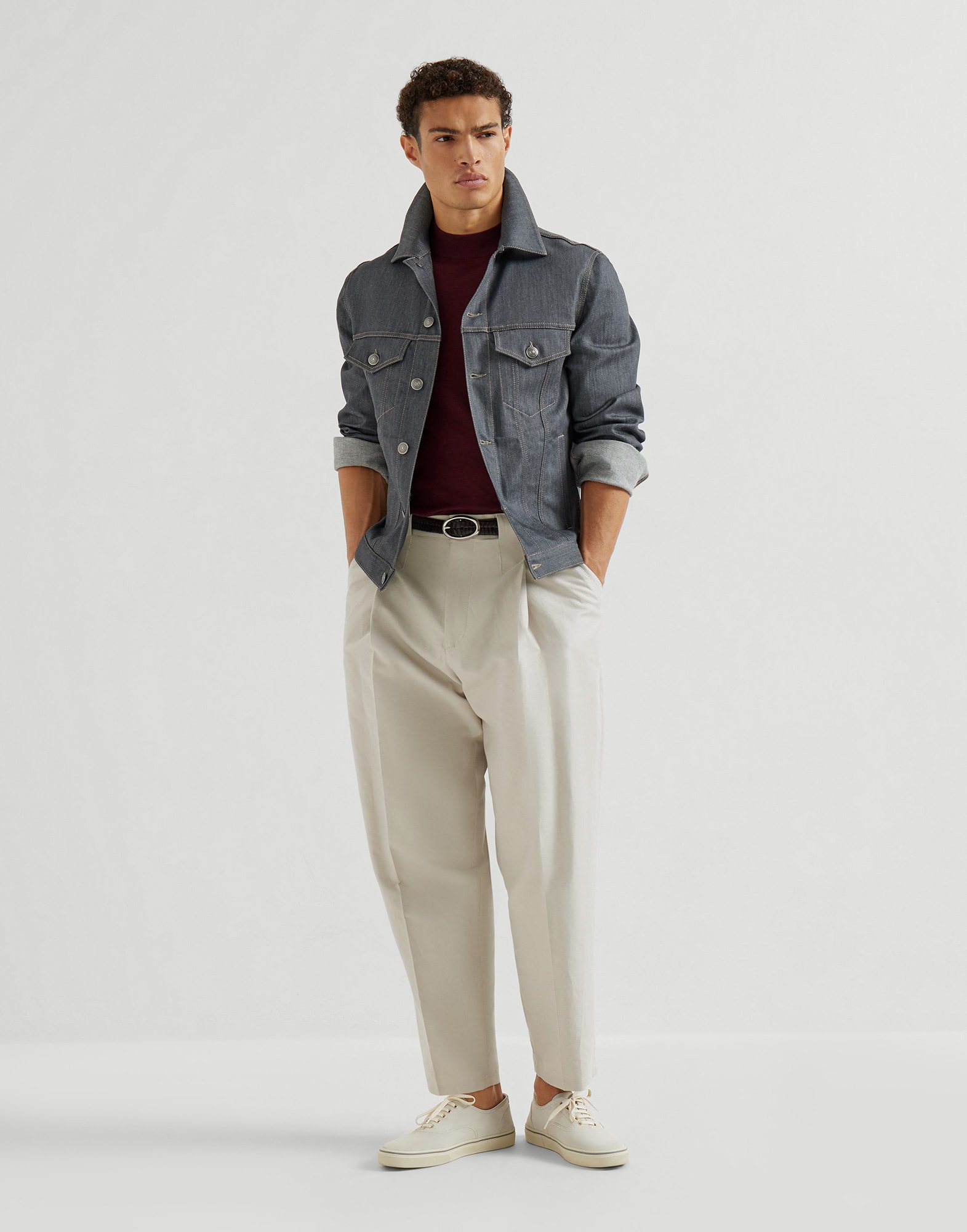 Cotton and linen trousers for Man in Navy Blue | Brunello Cucinelli
