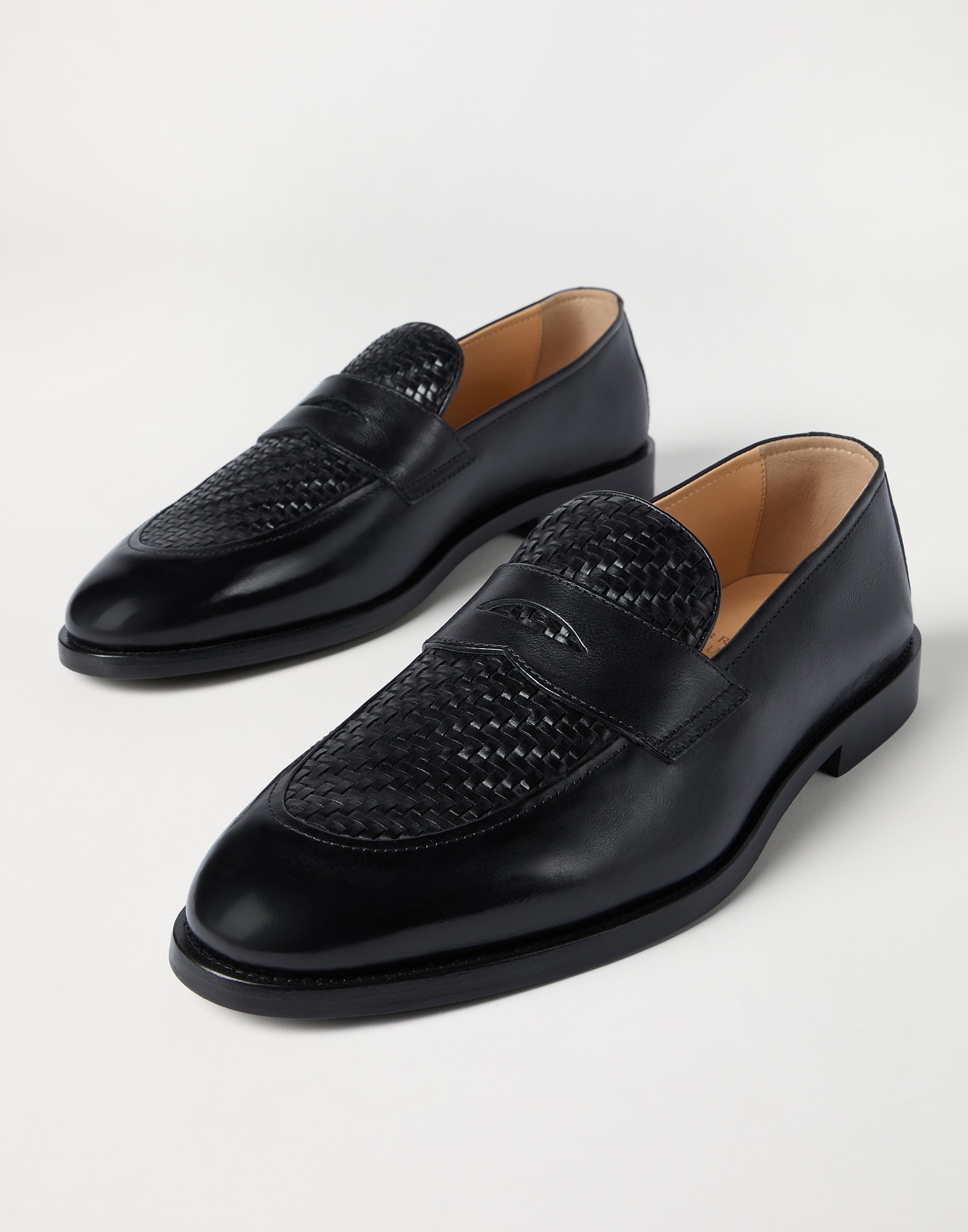 Calfskin penny loafers for Man in Black | Brunello Cucinelli