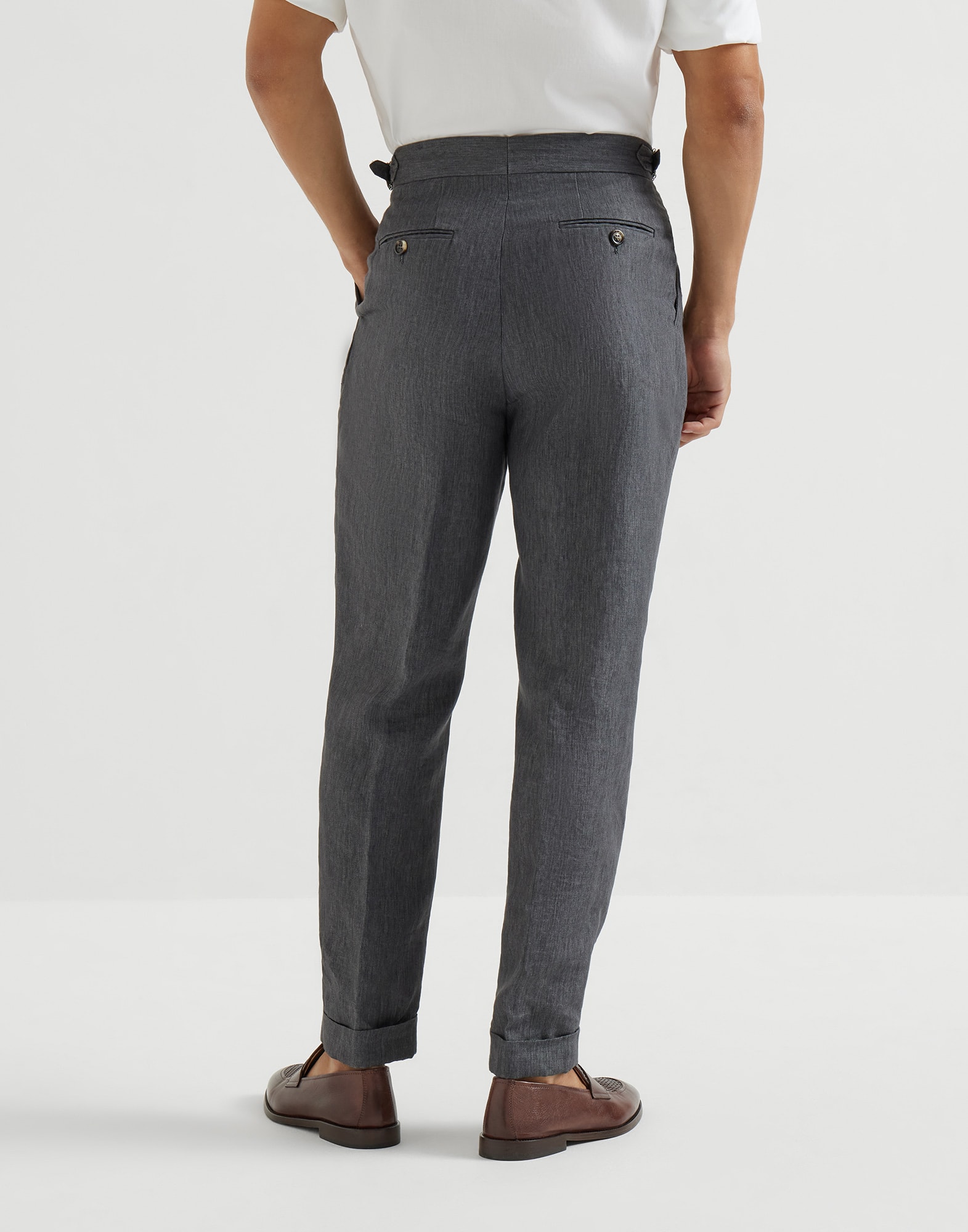 BRUNELLO CUCINELLI　コットンレーヨンパンツ　I38 Tailor fit trousers for Man in Anthracite | Brunello Cucinelli