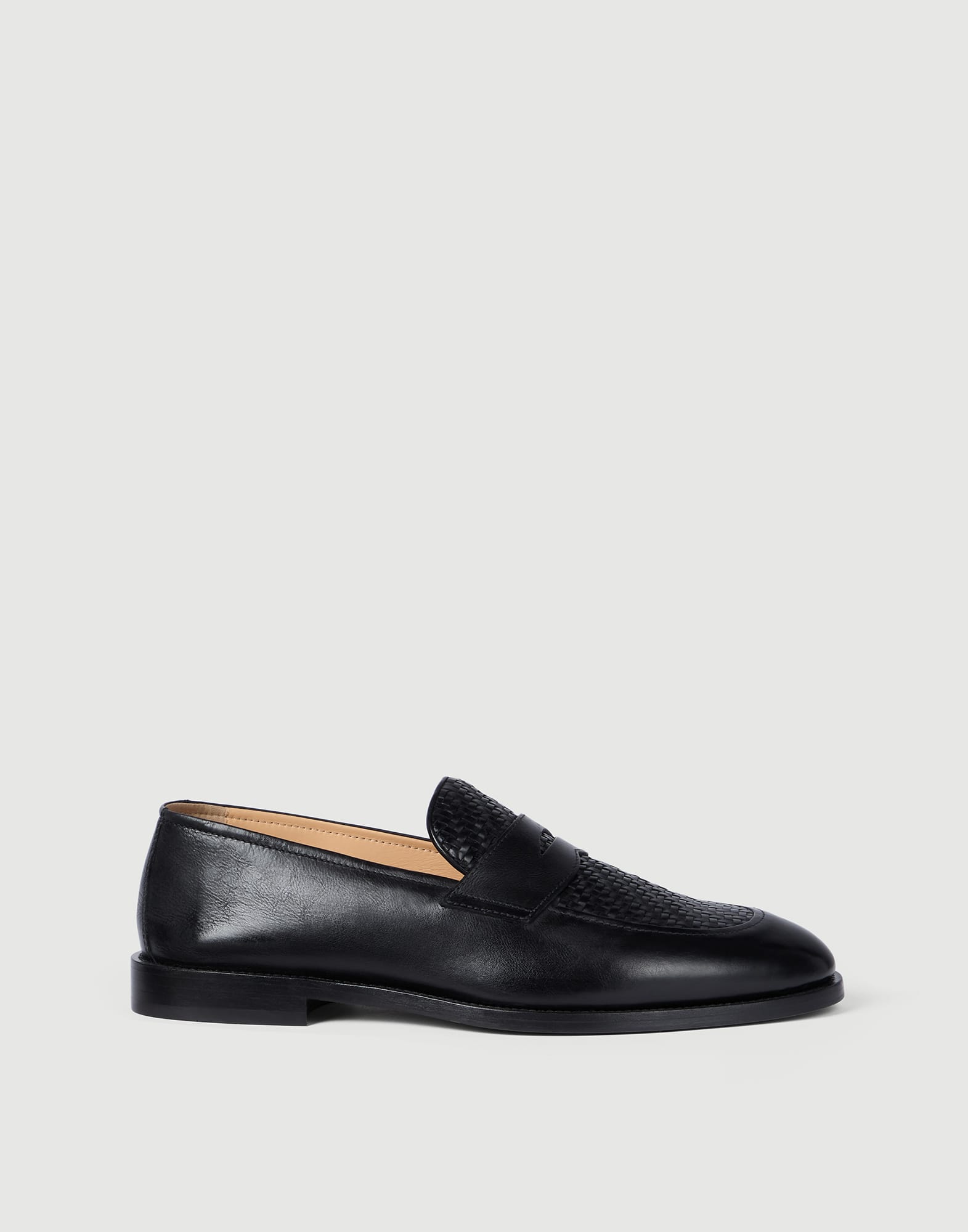 Calfskin penny loafers for Man in Black | Brunello Cucinelli