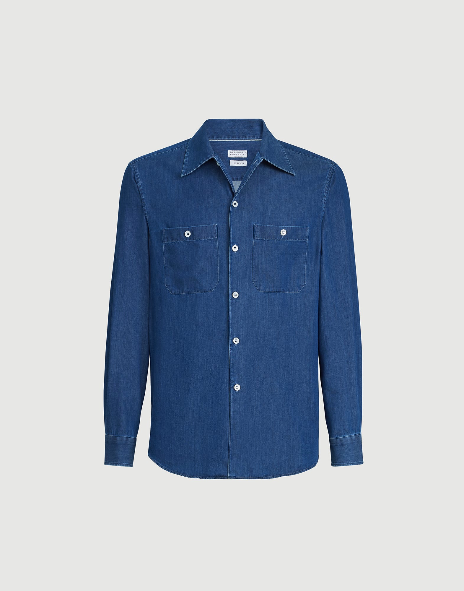 Lightweight denim shirt for Man in Dark Denim | Brunello Cucinelli