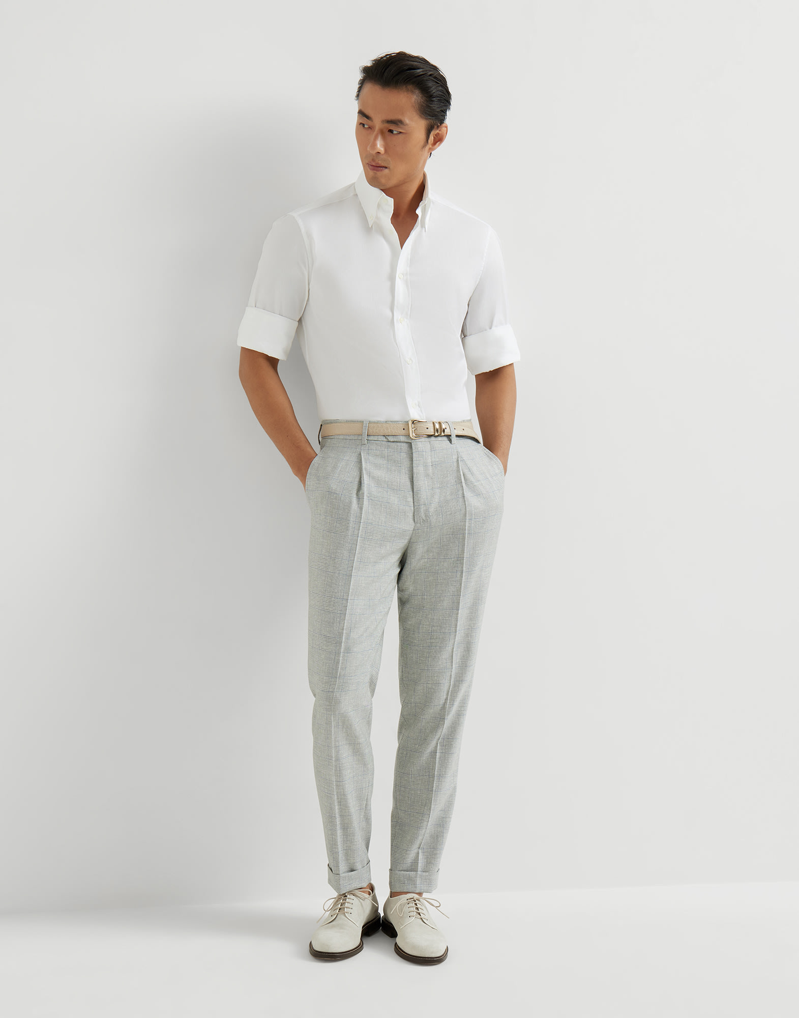 Prince of Wales trousers for Man in Pearl Grey | Brunello Cucinelli