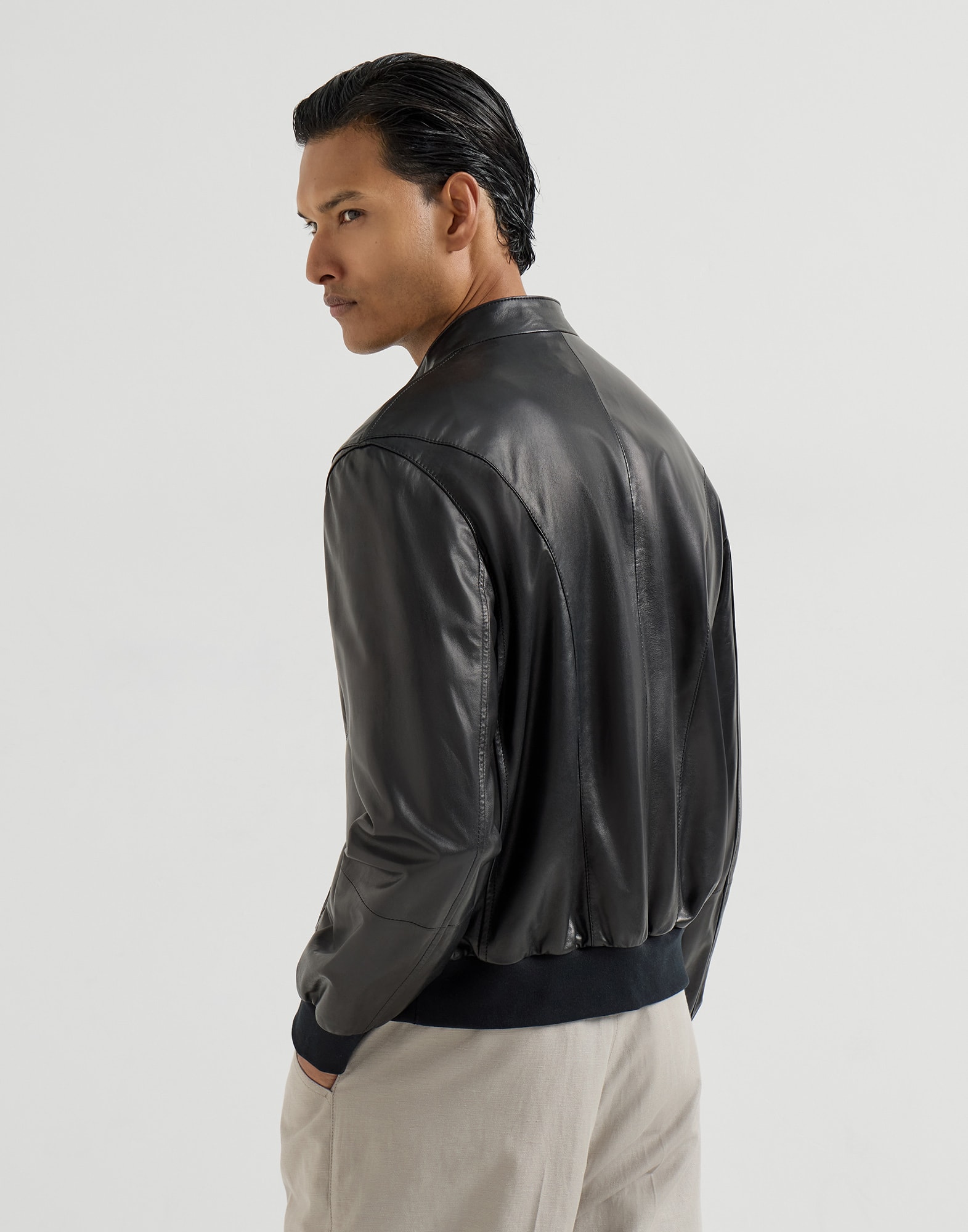 Nappa leather jacket for Man in Black | Brunello Cucinelli
