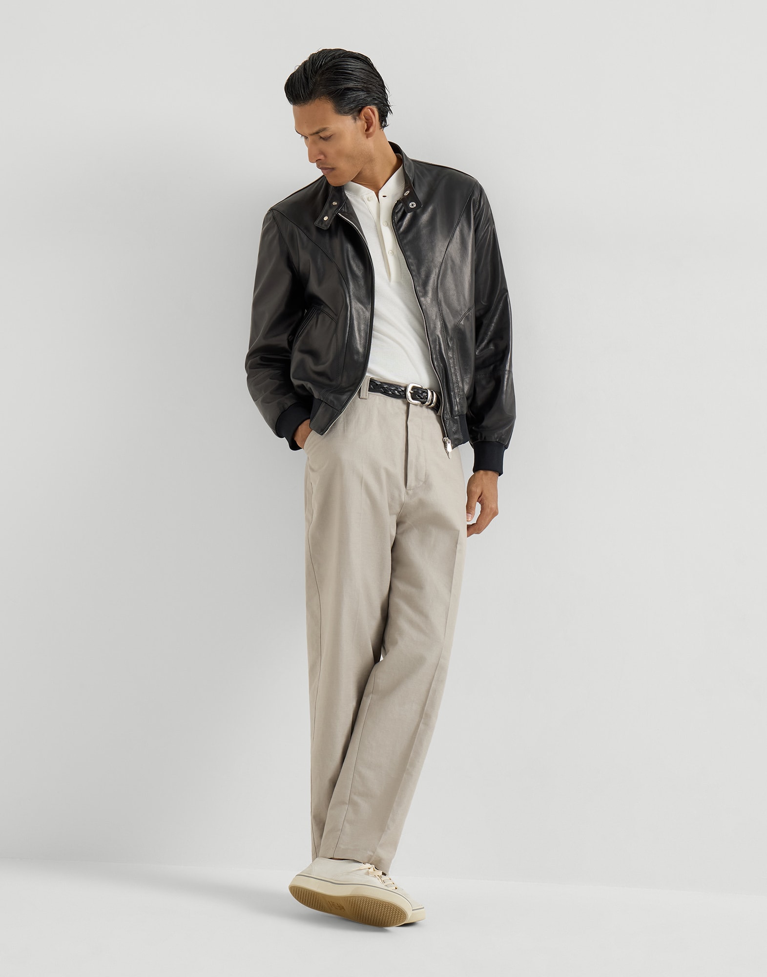 Nappa leather jacket for Man in Black | Brunello Cucinelli