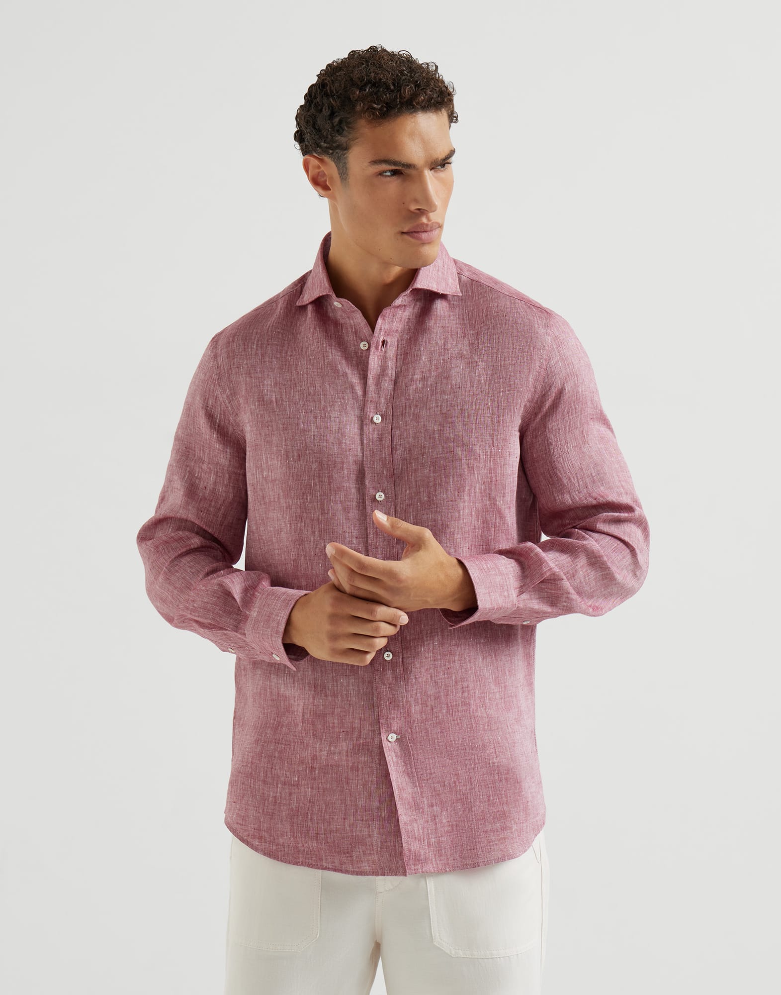 Linen shirt for Man in Azure | Brunello Cucinelli