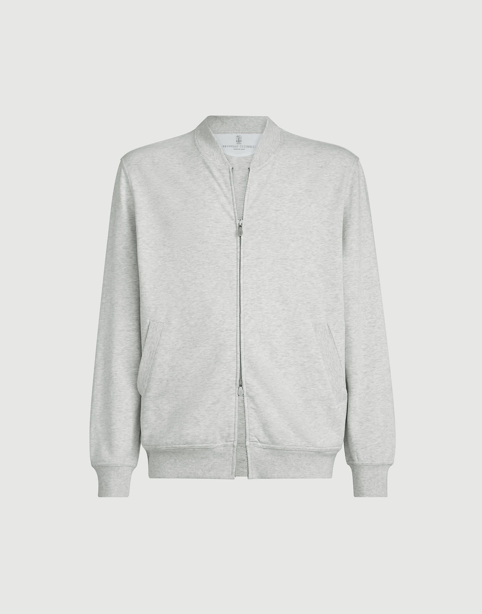 Sweatshirt with zipper for Man in Pearl Grey | Brunello Cucinelli