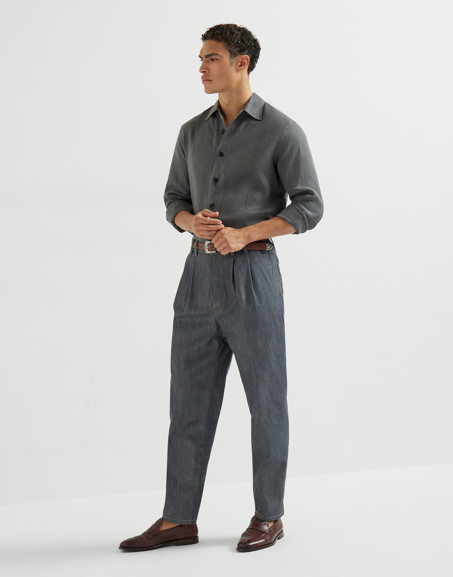 Comfort denim trousers for Man in Medium Grey | Brunello Cucinelli