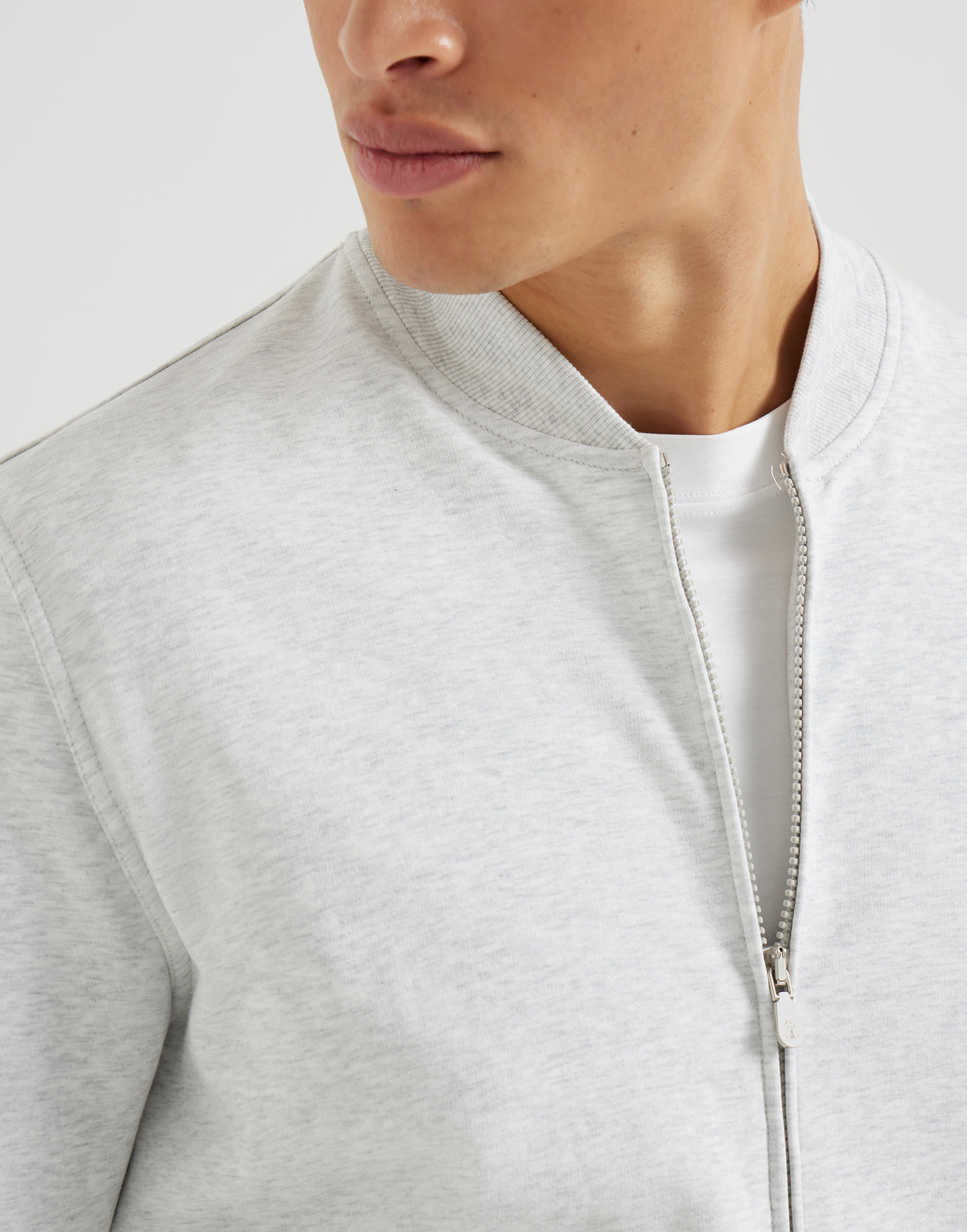 Sweatshirt with zipper for Man in Pearl Grey | Brunello Cucinelli