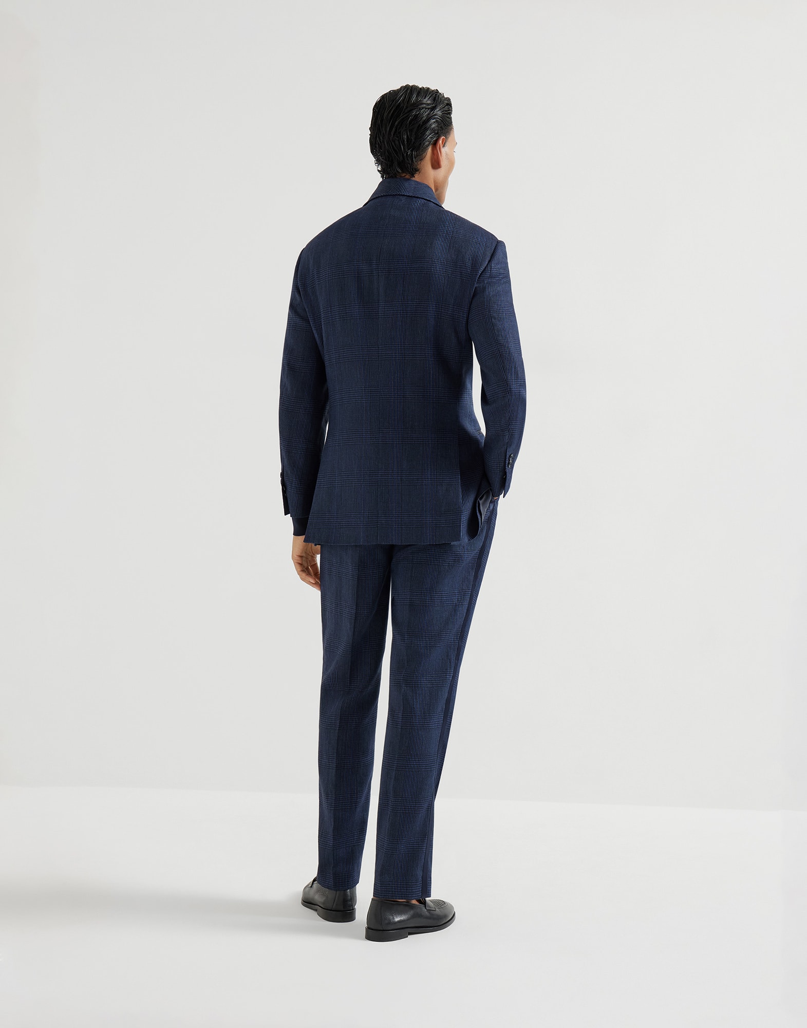 Tuxedo with shawl lapel for Man in Navy Blue | Brunello Cucinelli