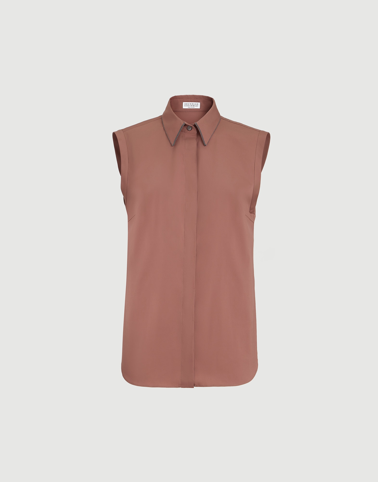 Stretch poplin shirt for Woman in Green | Brunello Cucinelli