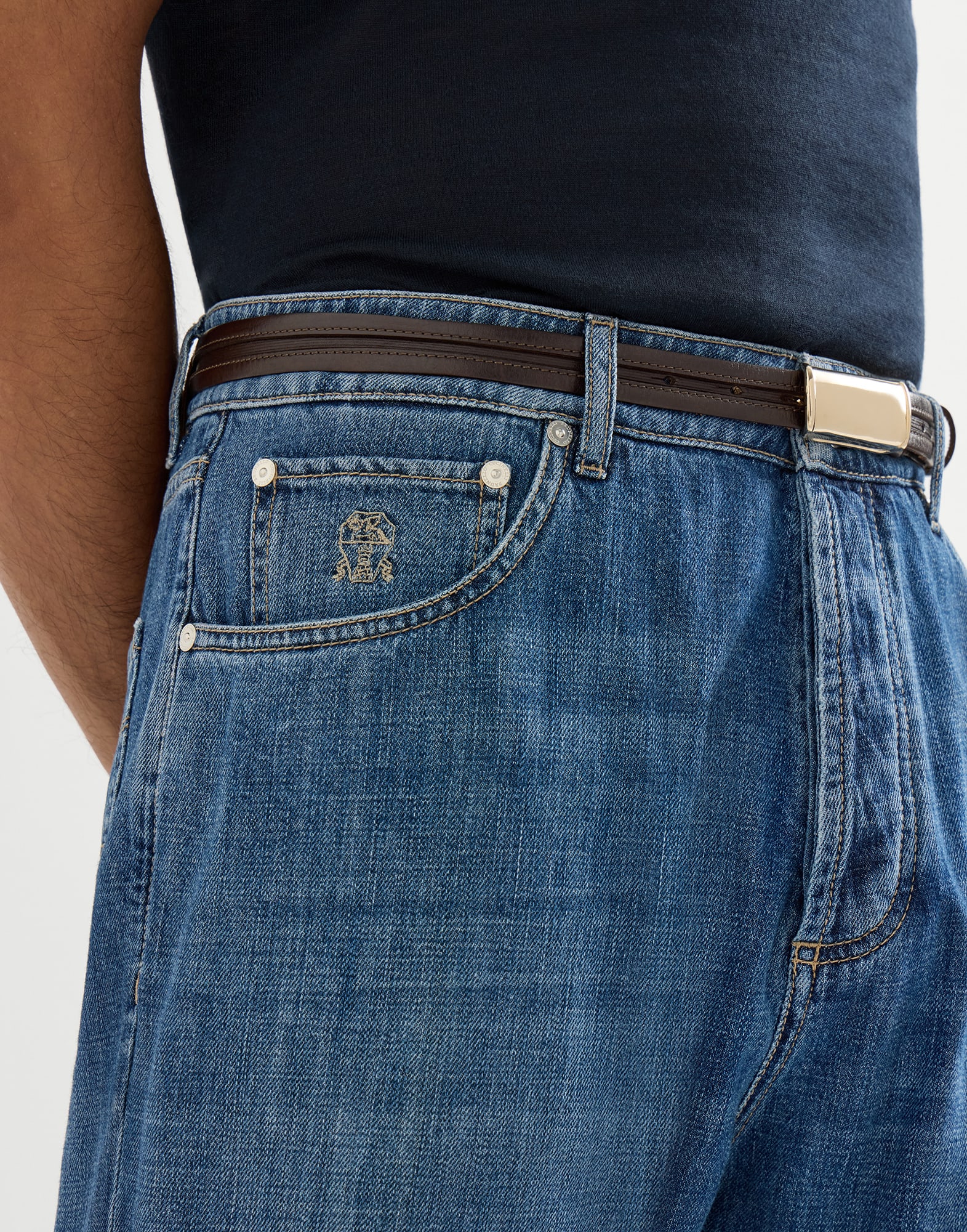Lightweight denim five-pocket trousers for Man in Light Blue Denim