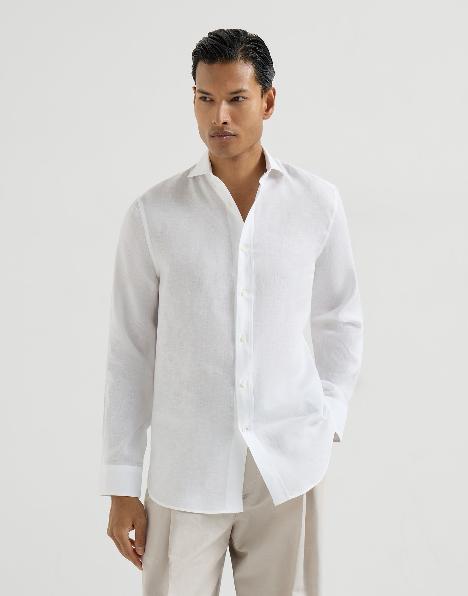Linen shirt for Man in Azure | Brunello Cucinelli