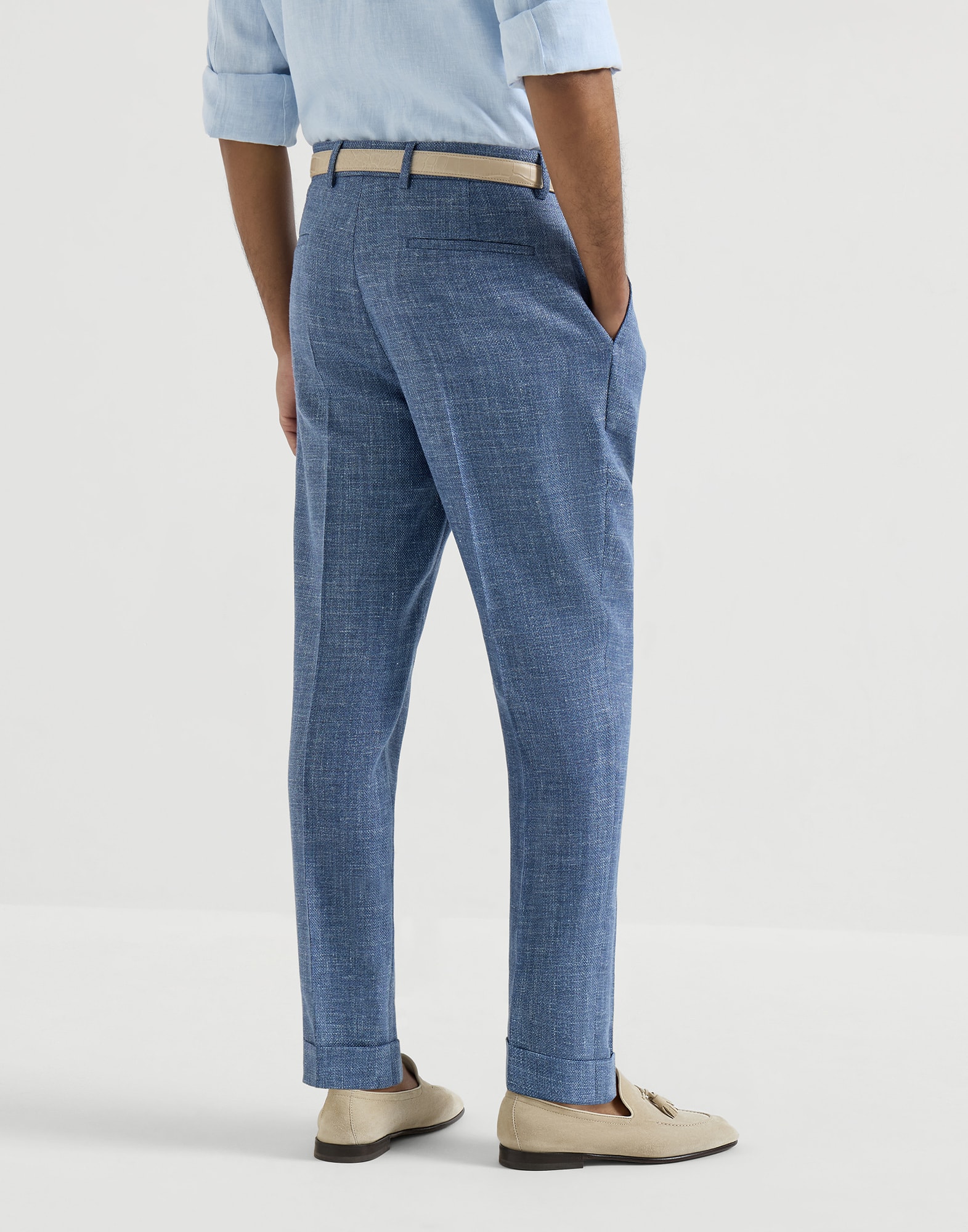 BRUNELLO CUCINELLI パンツ Hopsack trousers for Man in Denim | Brunello Cucinelli