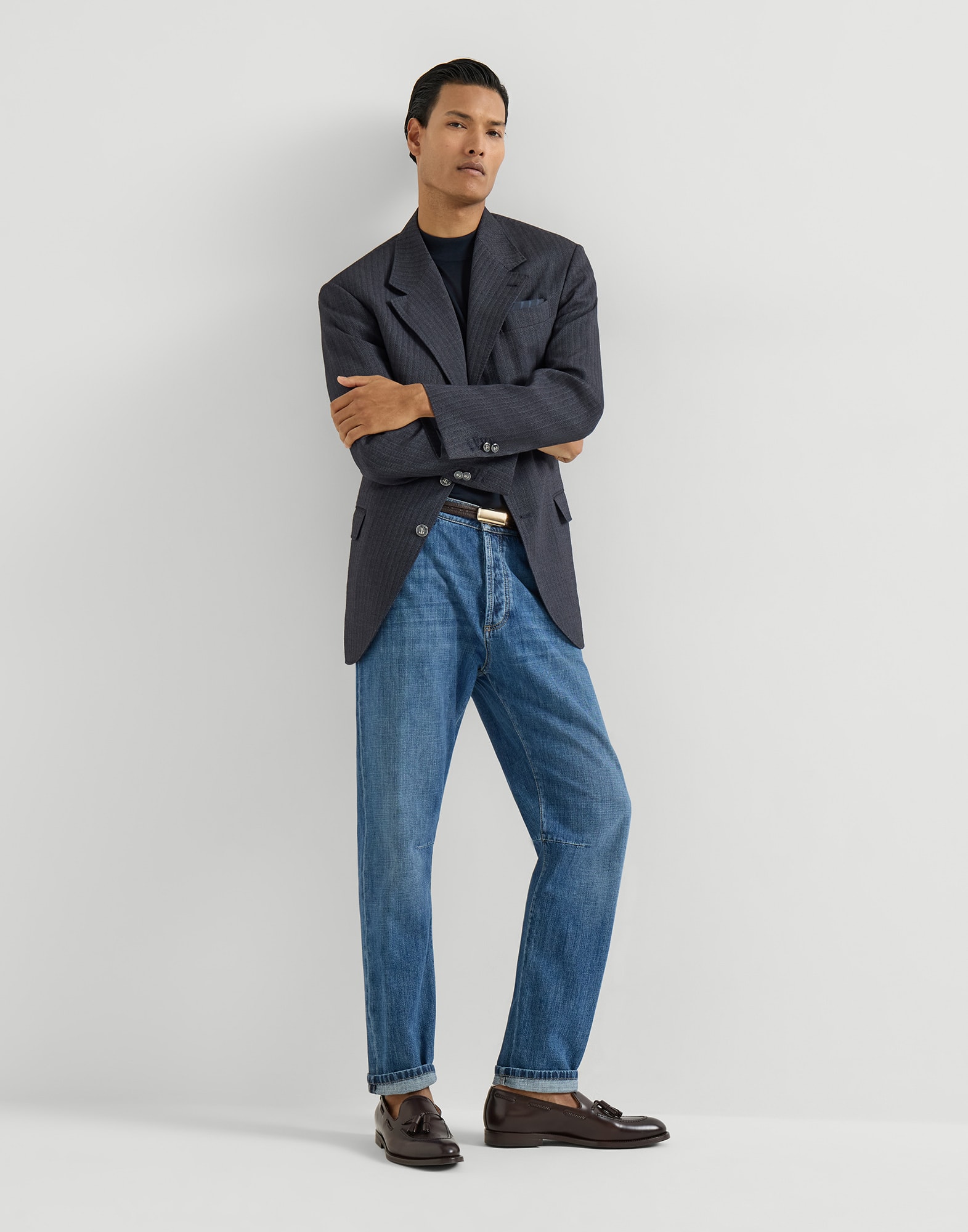 Lightweight denim five-pocket trousers for Man in Medium Denim
