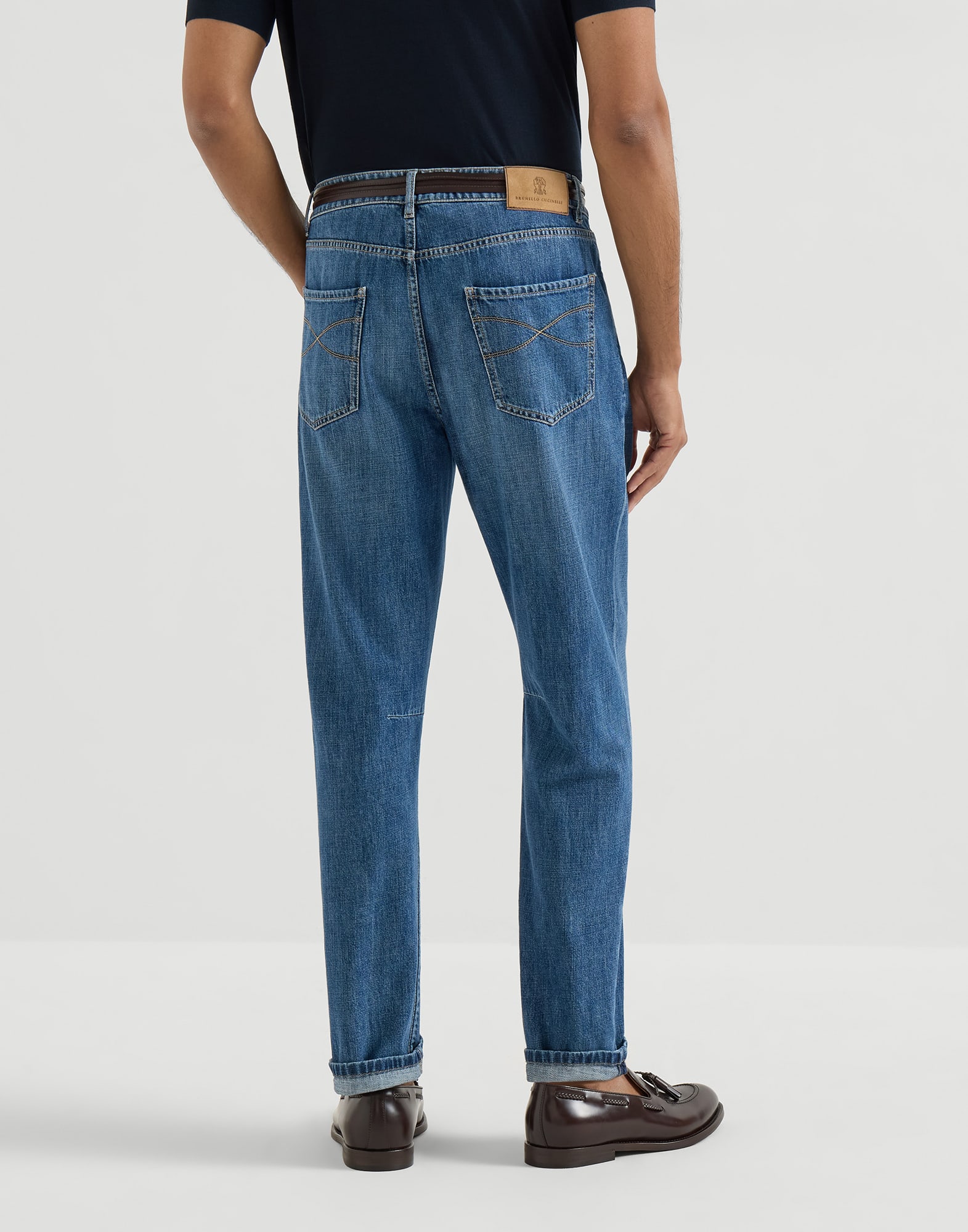 Lightweight denim five-pocket trousers for Man in Light Blue Denim