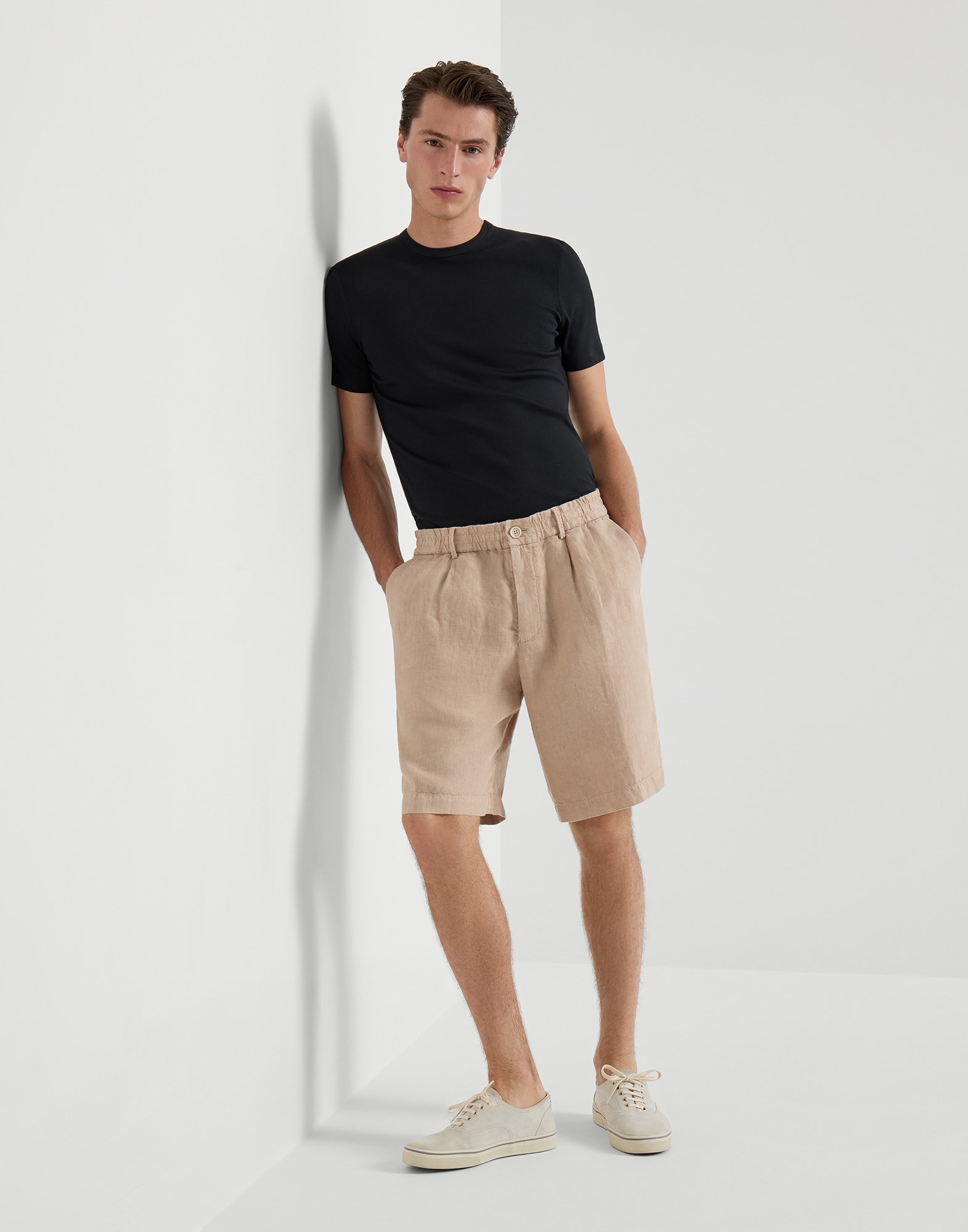 メンズ 向け キャメル リネン バミューダパンツ | Brunello Cucinelli