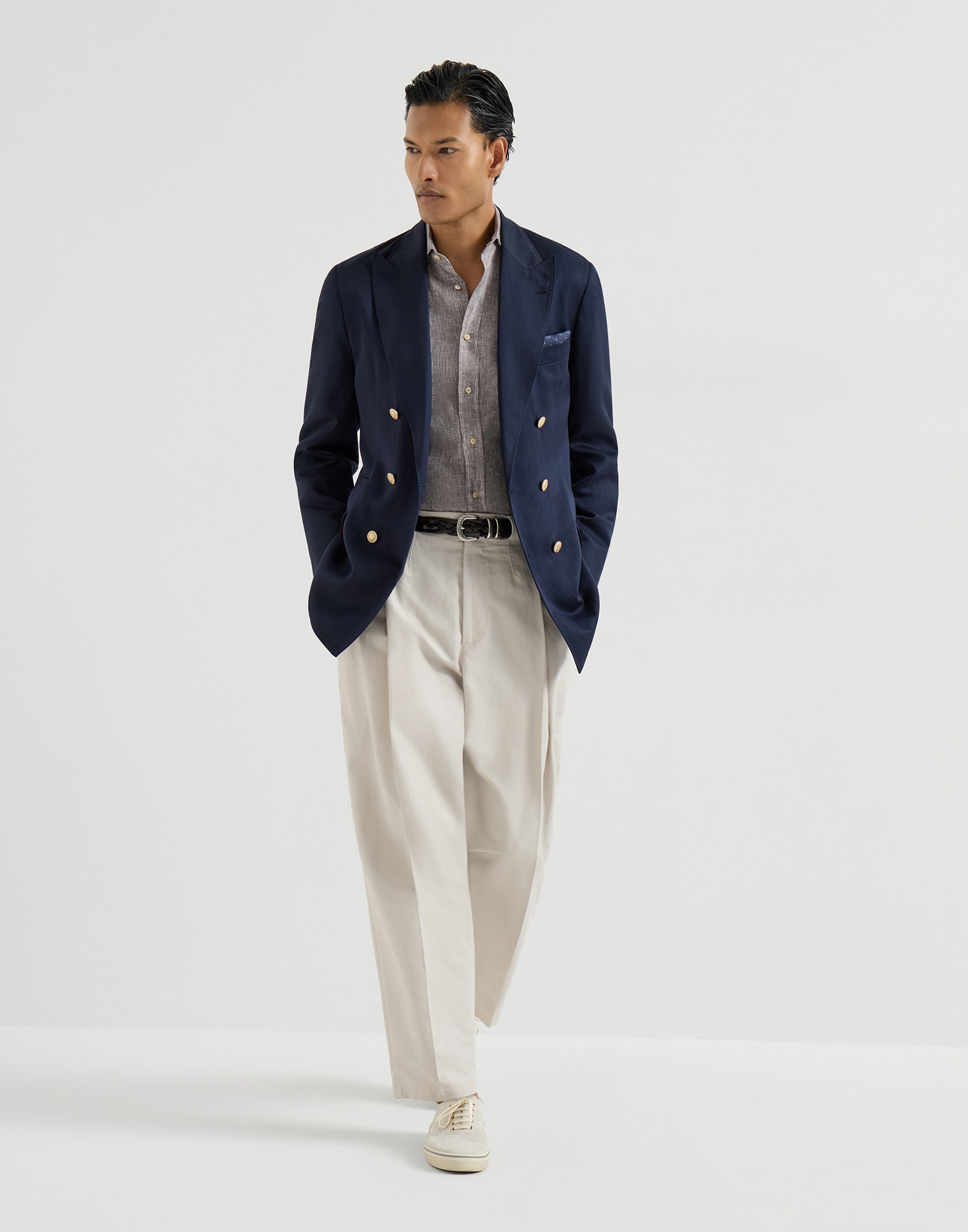 メンズ 向け スカイブルー リネンシャツ | Brunello Cucinelli