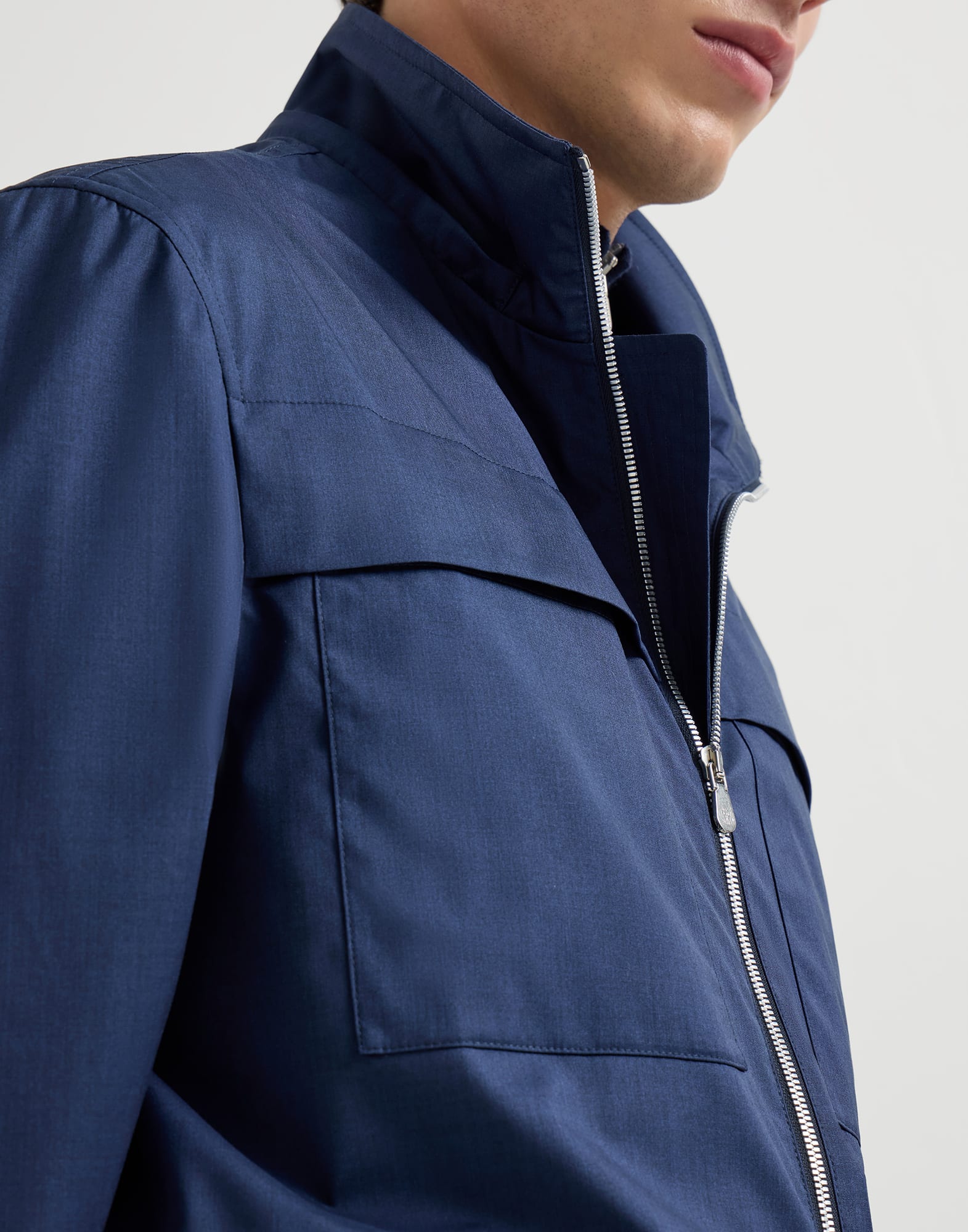 Safari jacket with detachable hood for Man in Blue | Brunello 