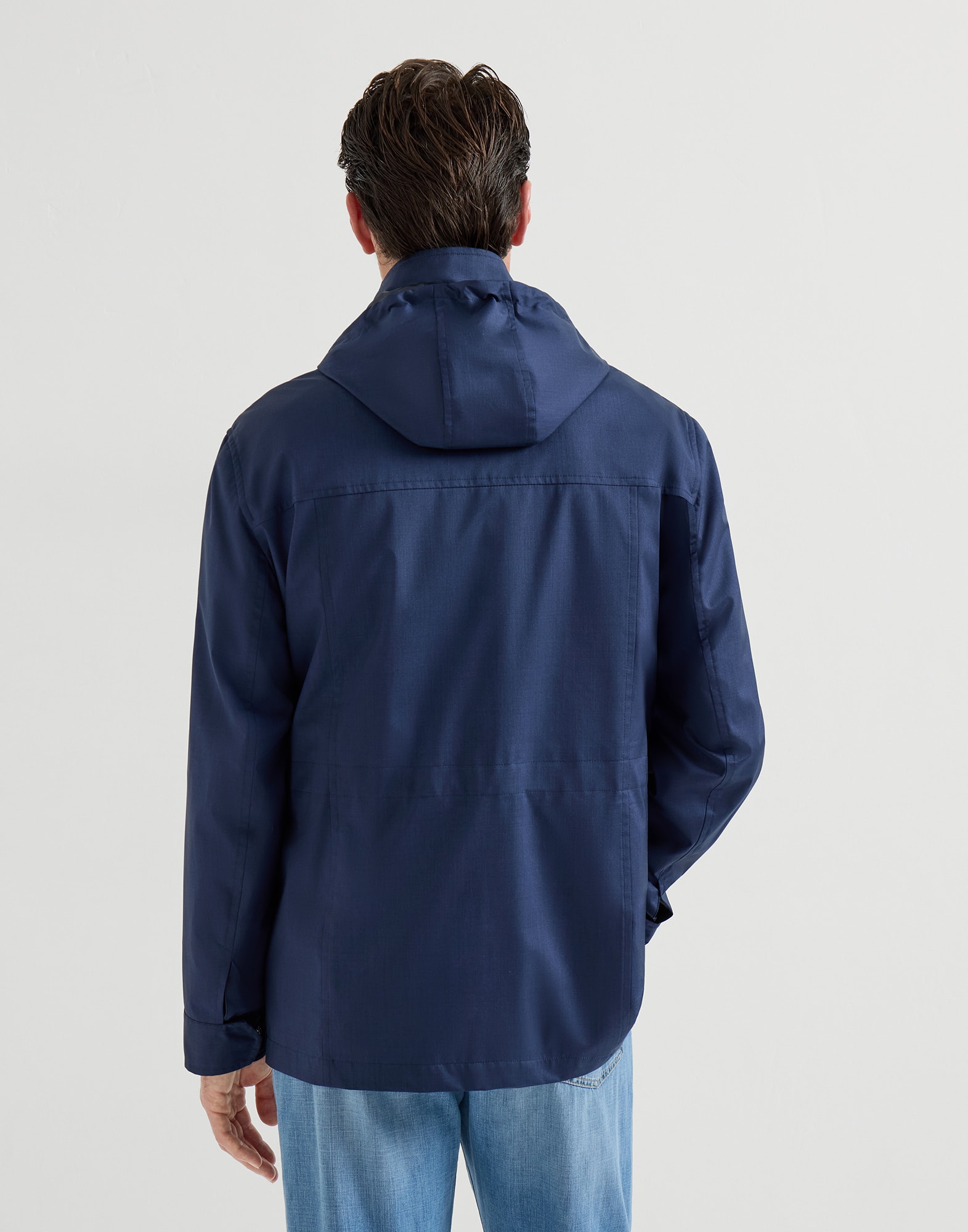 Safari jacket with detachable hood for Man in Blue | Brunello
