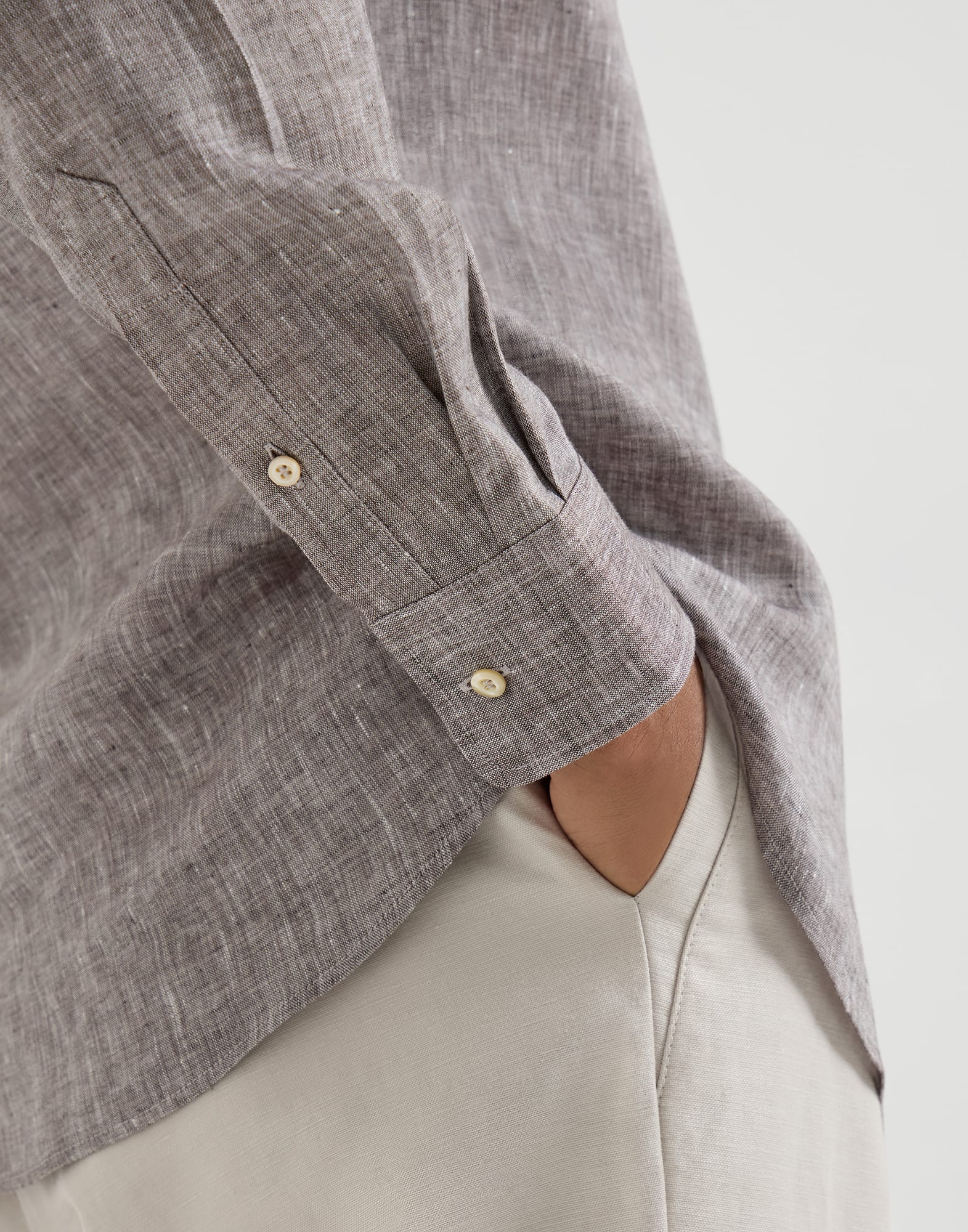 Linen shirt for Man in Azure | Brunello Cucinelli