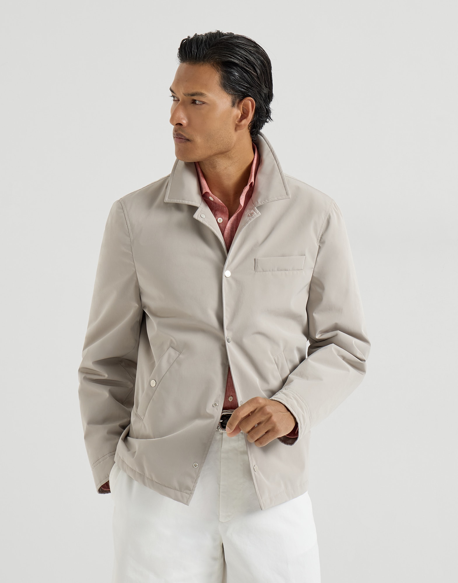 Bonded nylon outerwear jacket Dove Grey Man - Brunello Cucinelli