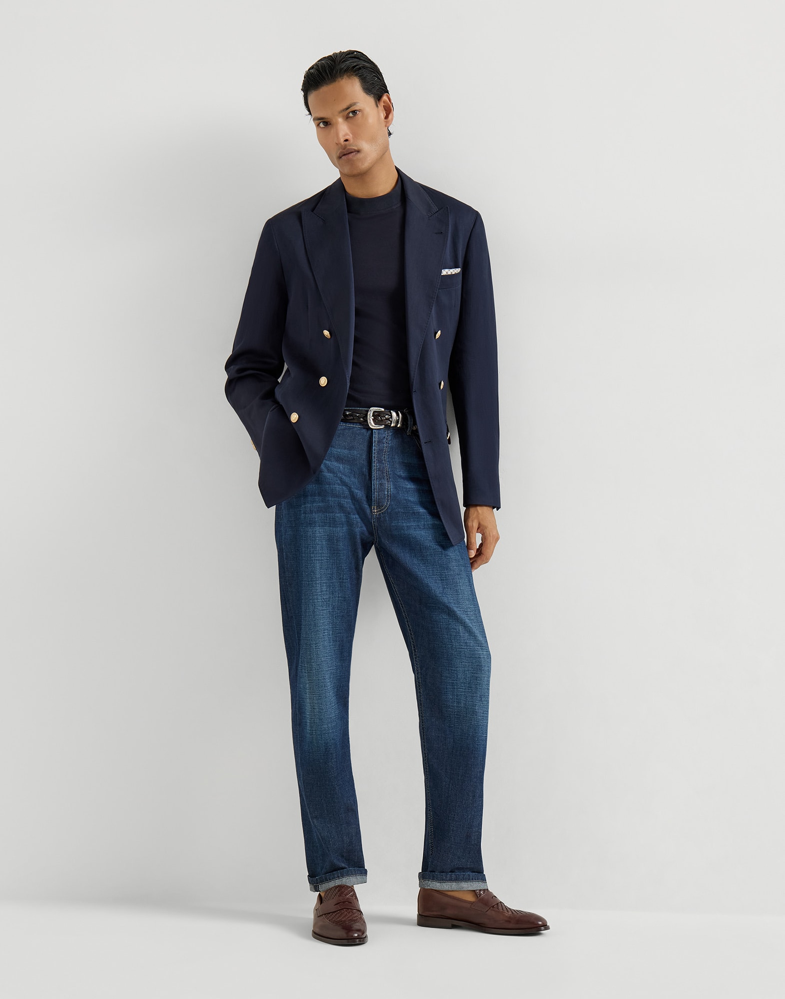Iconic fit five-pocket trousers for Man in Light Blue Denim