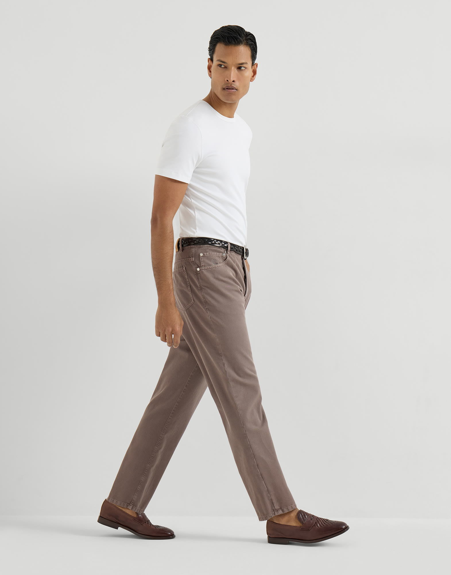 Gabardine garment dyed trousers for Man in Khaki | Brunello Cucinelli