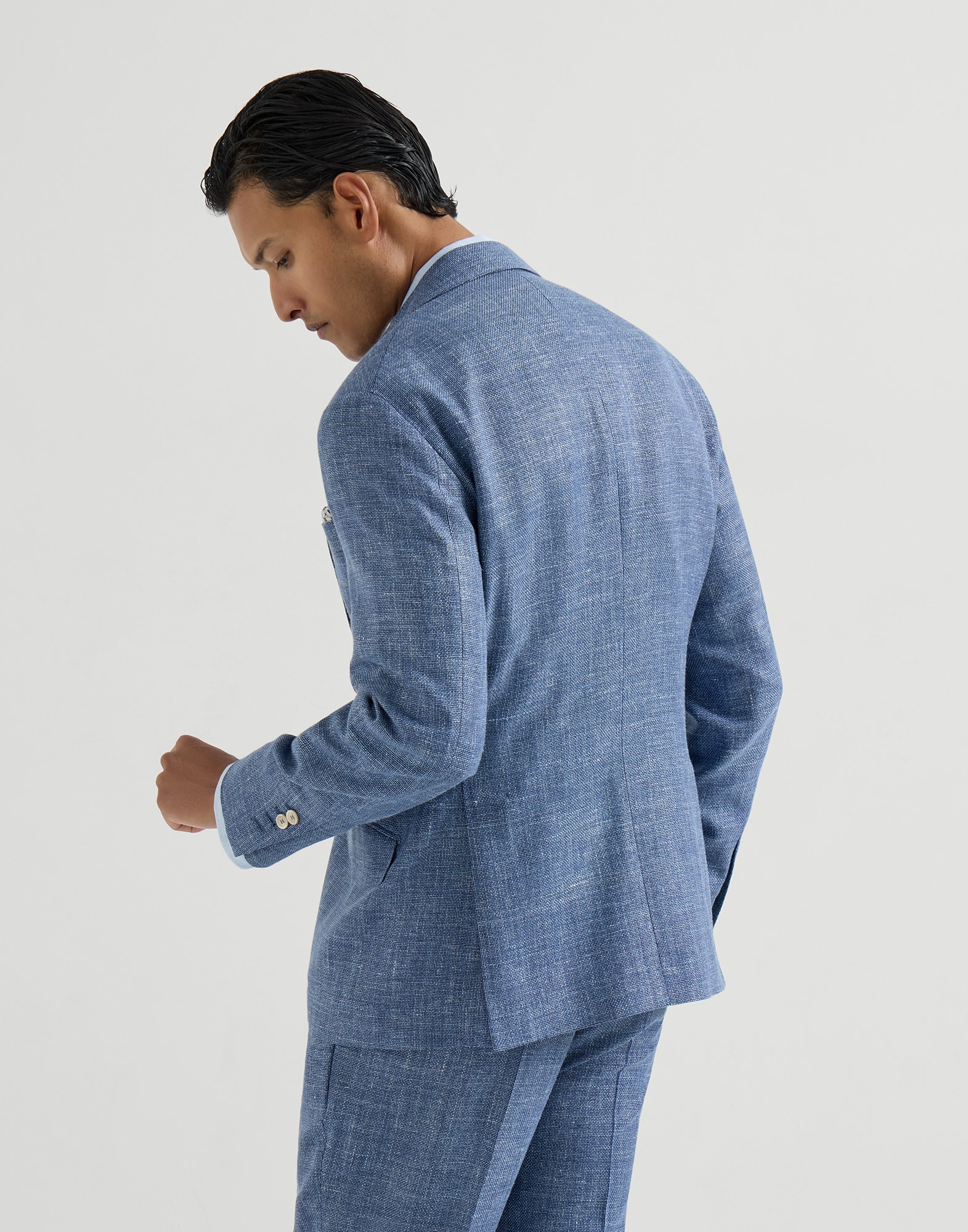 Hopsack deconstructed blazer for Man in Denim | Brunello Cucinelli