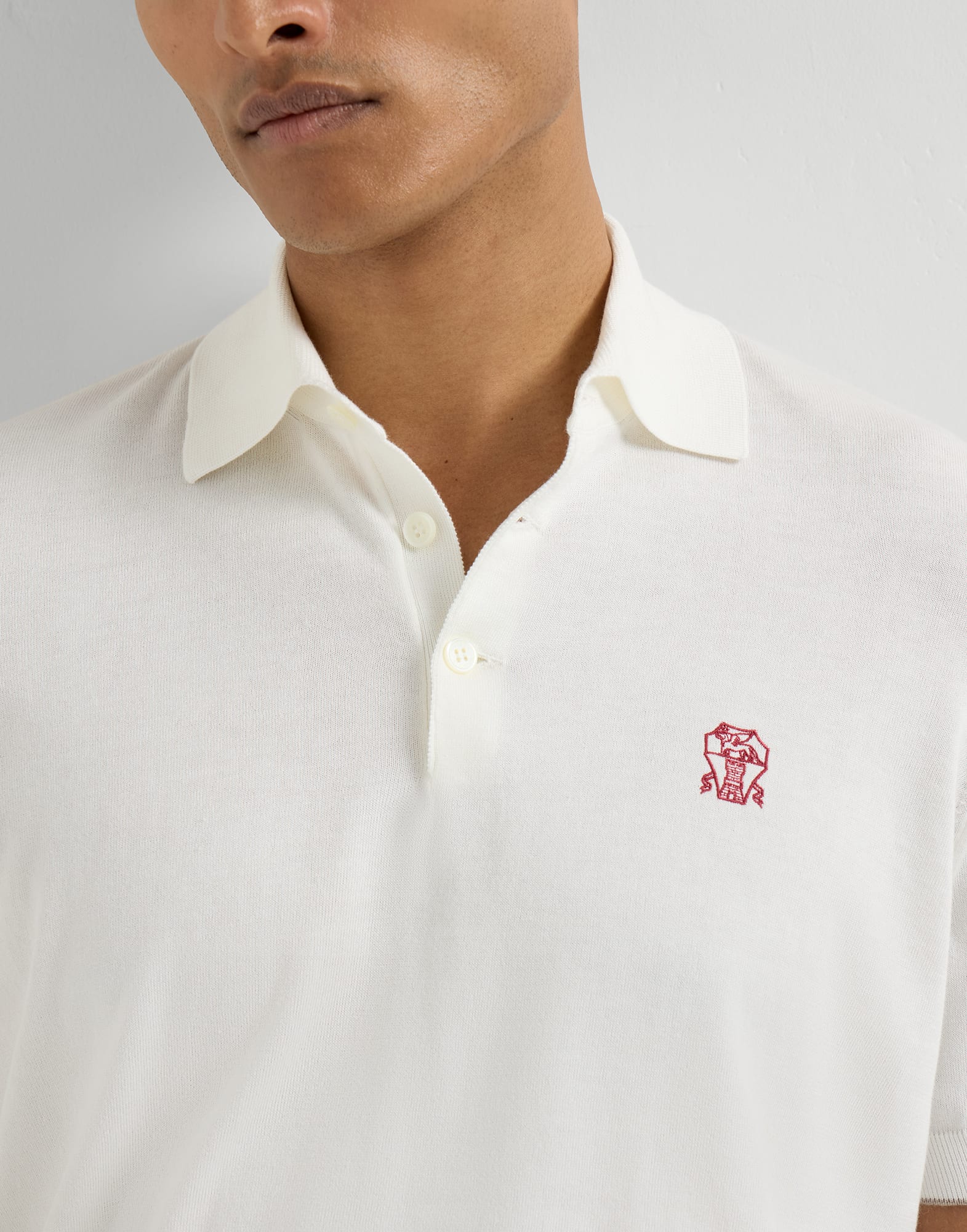 Lightweight knit Polo for Man in Panama | Brunello Cucinelli