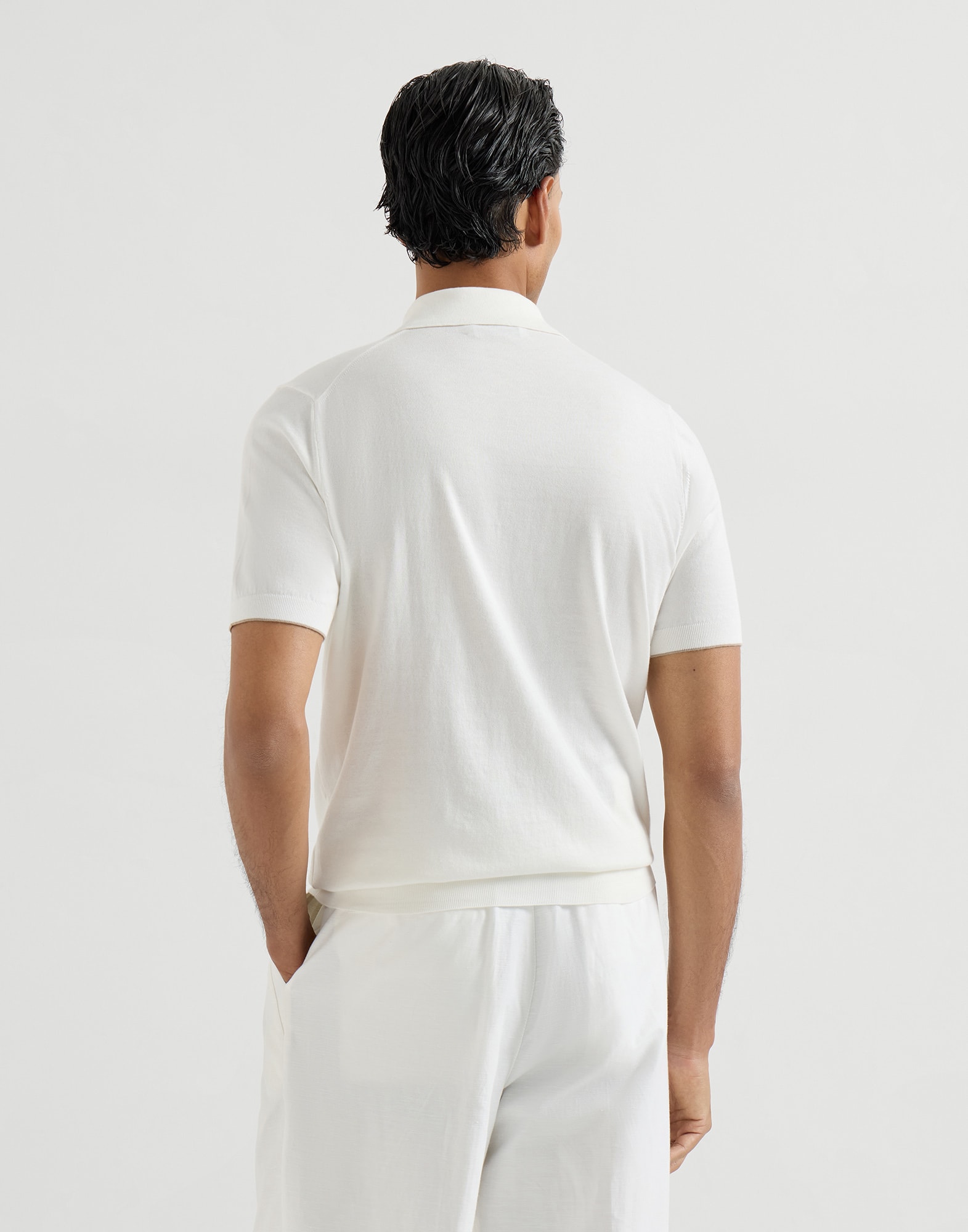Lightweight knit Polo for Man in Panama | Brunello Cucinelli