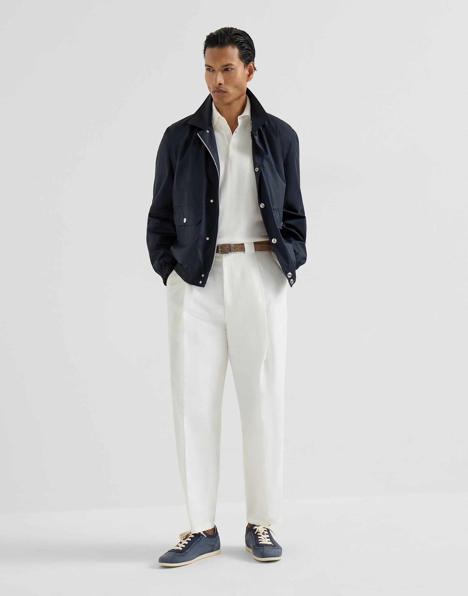 Lightweight knit Polo for Man in Navy Blue | Brunello Cucinelli