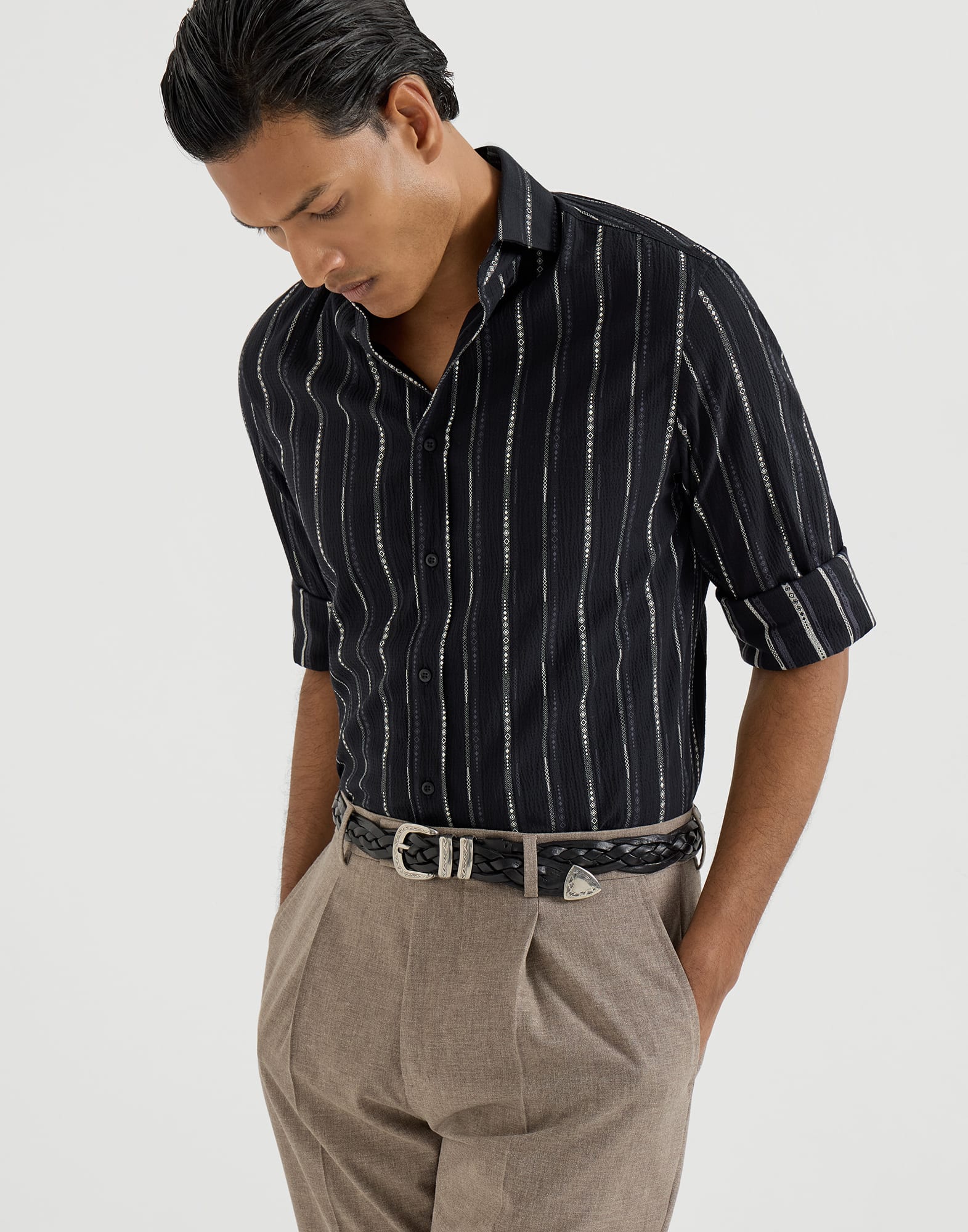 Seersucker shirt Black Man - Brunello Cucinelli