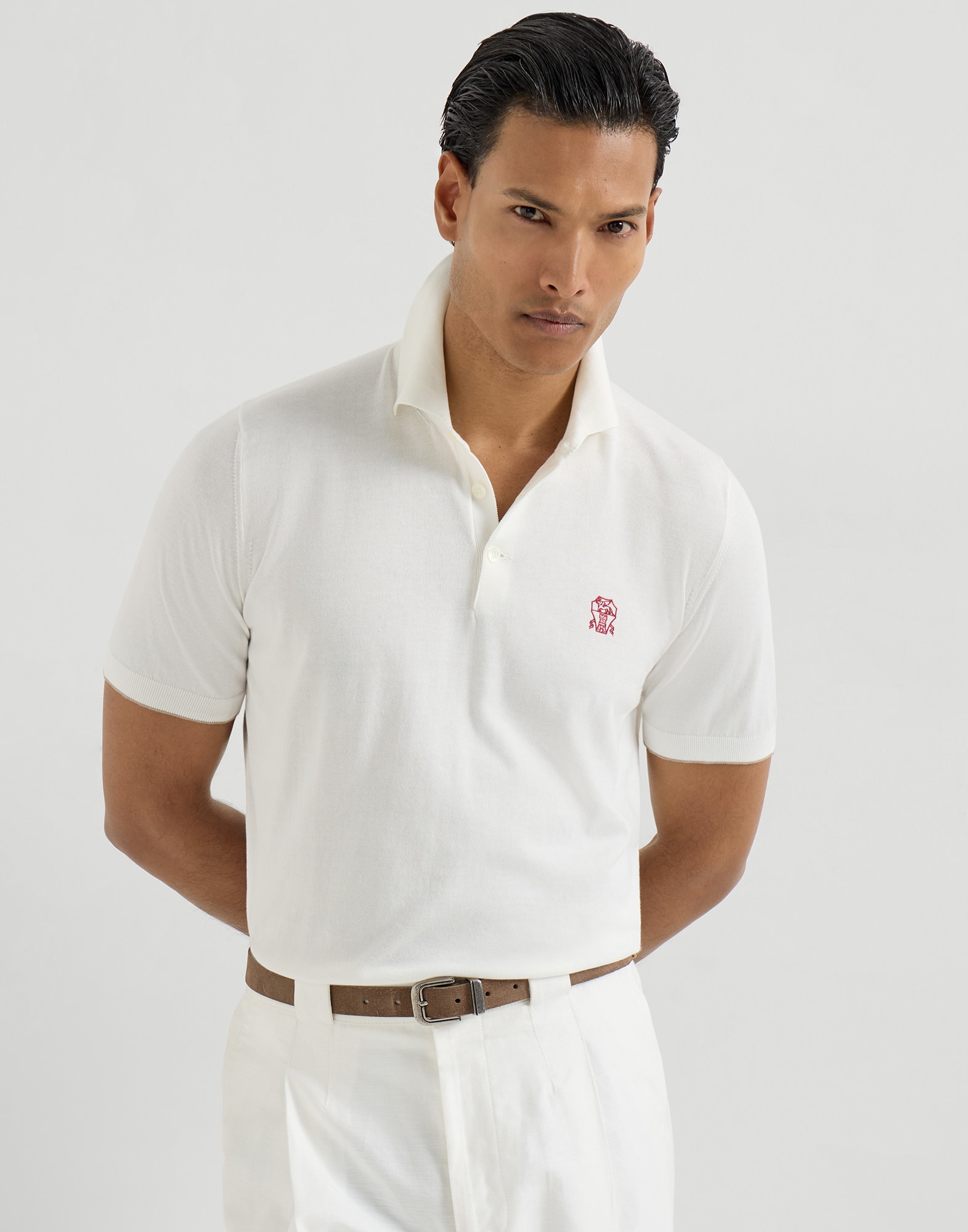 Lightweight knit Polo for Man in Navy Blue | Brunello Cucinelli