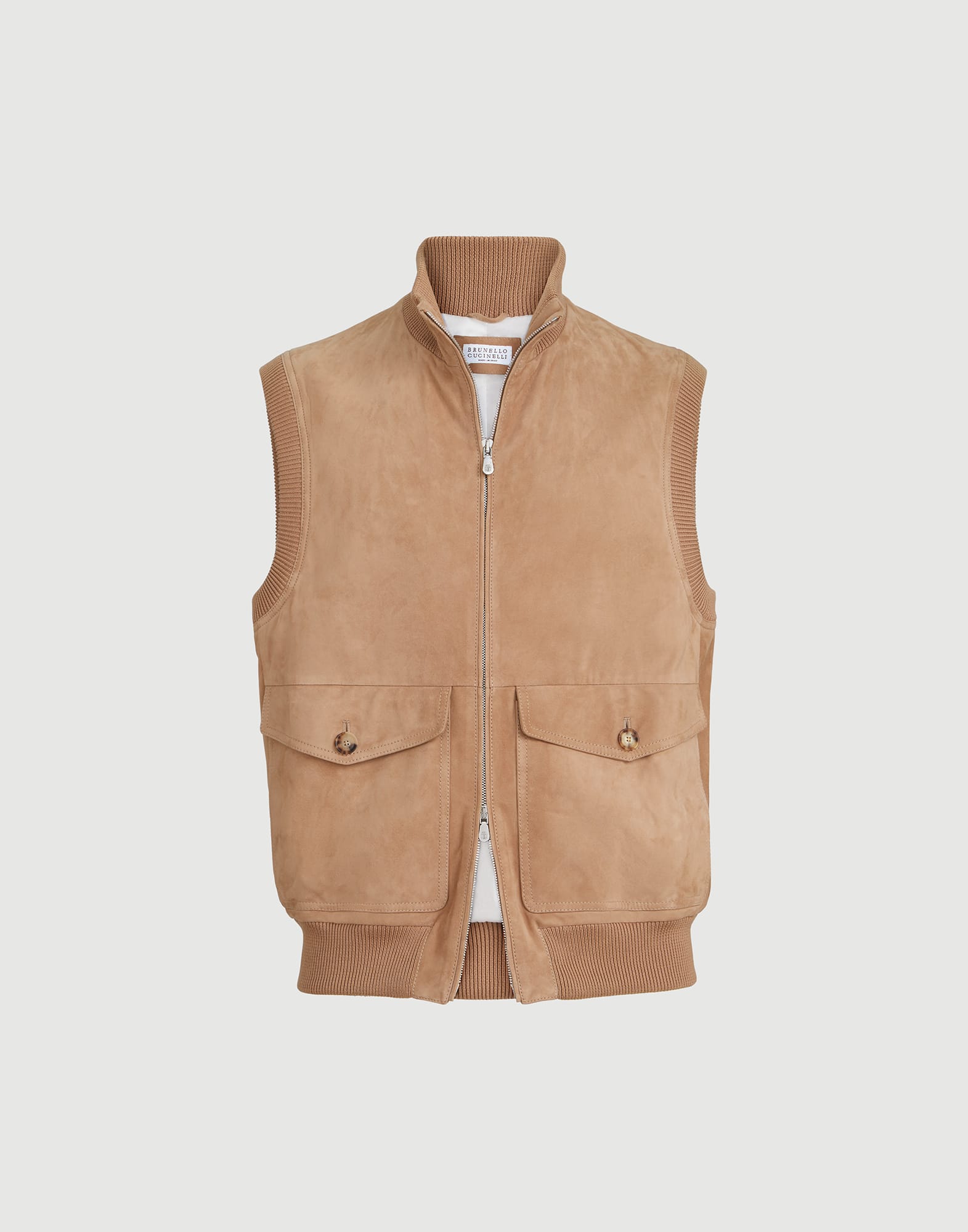 メンズ 向け ライトブラウン スエード ベスト | Brunello Cucinelli