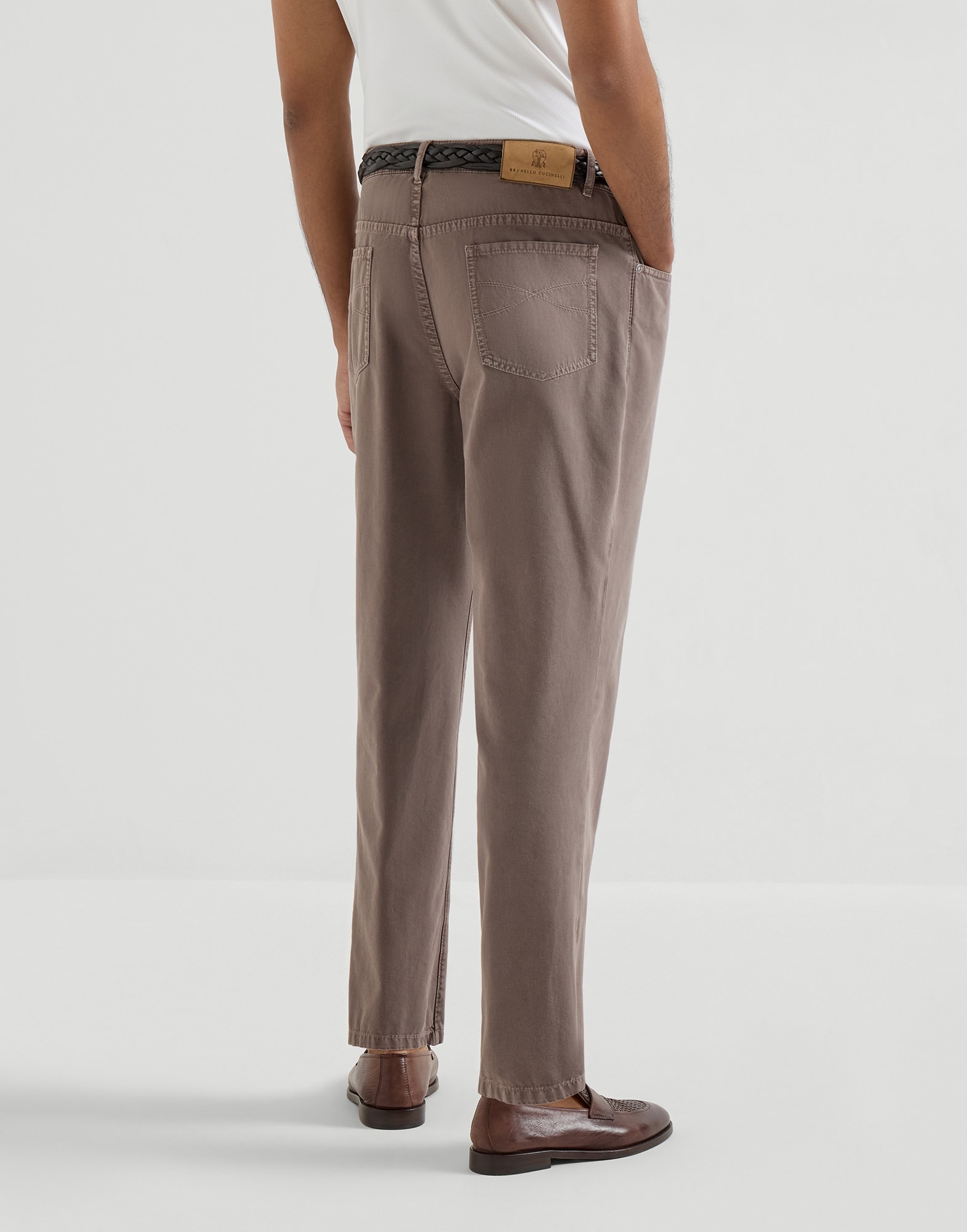Gabardine garment dyed trousers for Man in Khaki | Brunello Cucinelli