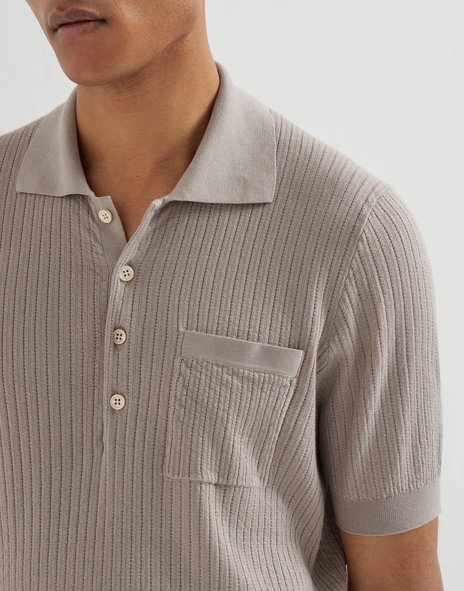 Rib knit polo for Man in Dove Grey | Brunello Cucinelli