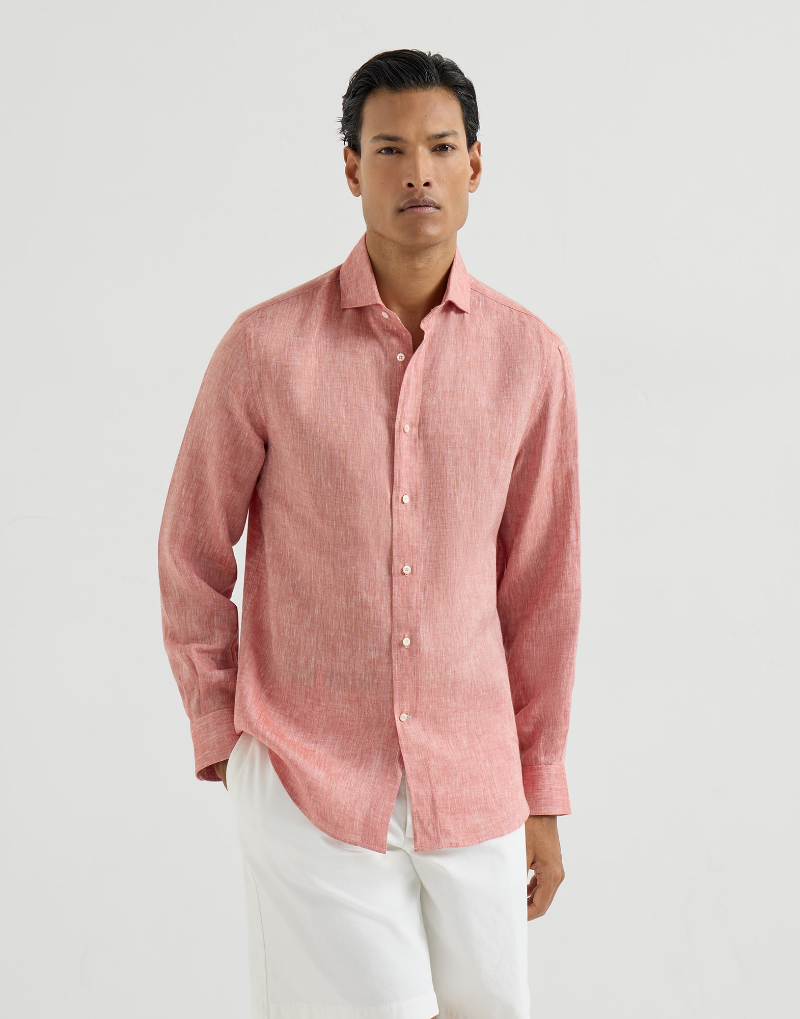Linen shirt for Man in Azure | Brunello Cucinelli