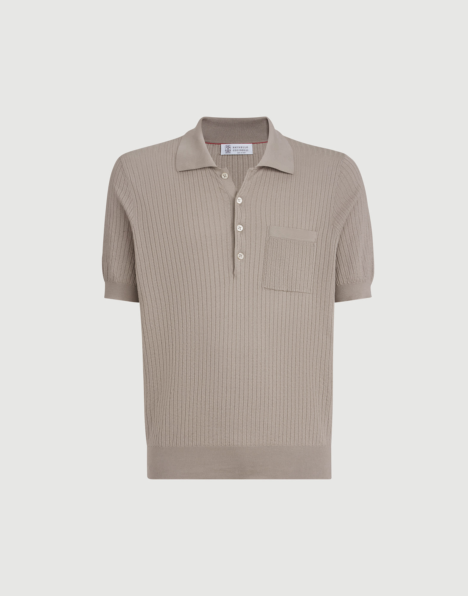 Rib knit polo for Man in Dove Grey | Brunello Cucinelli
