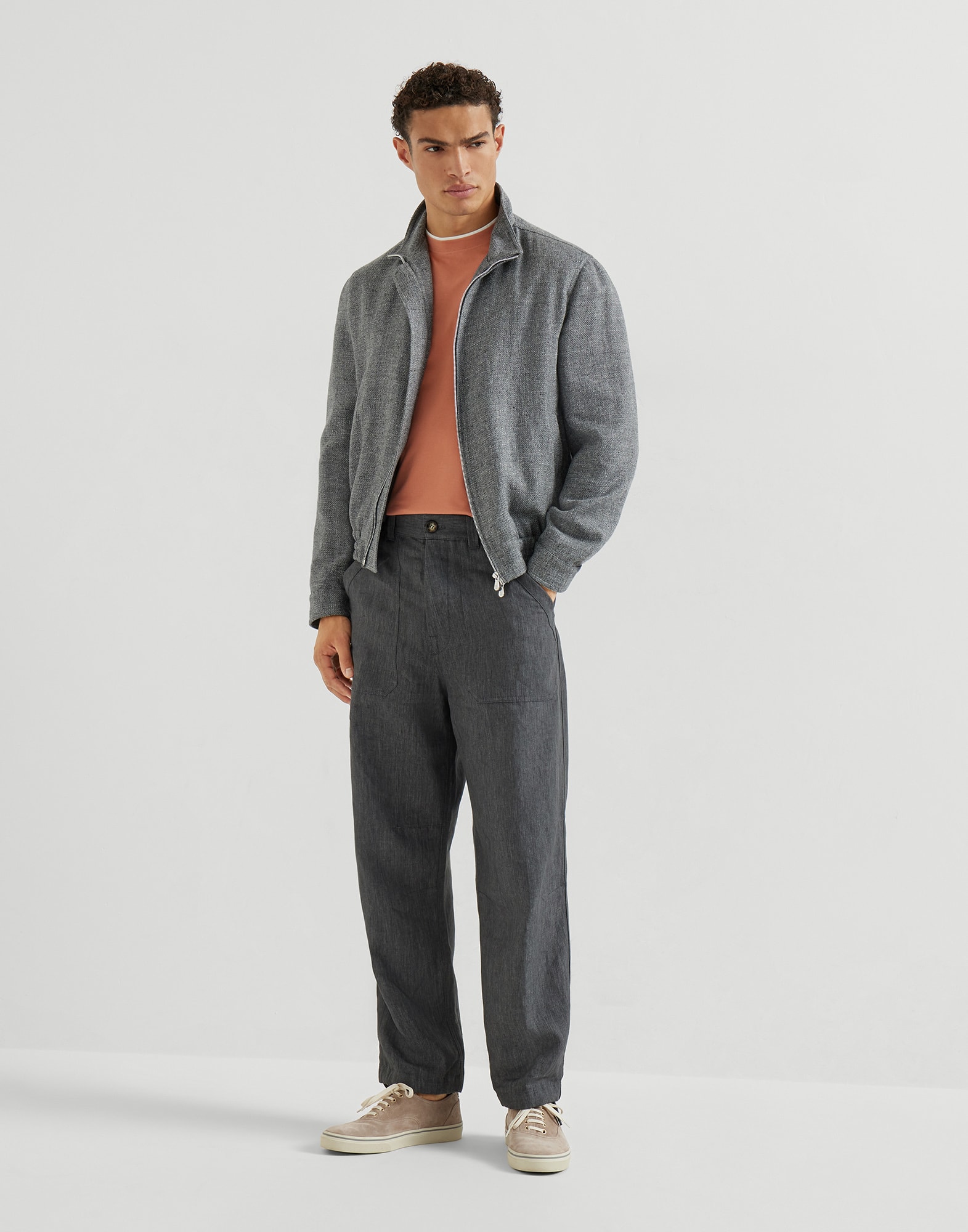 メンズ 向け カーキ フェイクレイヤリング Tシャツ | Brunello Cucinelli