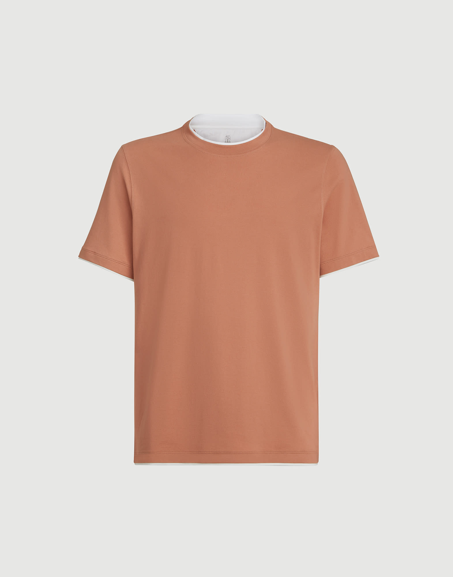 T-shirt with faux-layering for Man in Apricot | Brunello Cucinelli