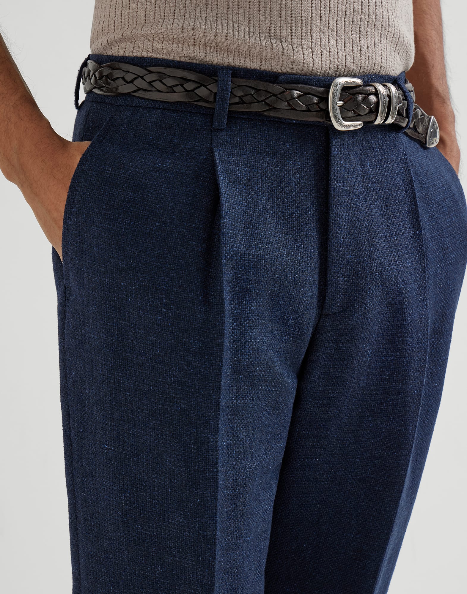 Trousers with pleats for Man in Sand | Brunello Cucinelli