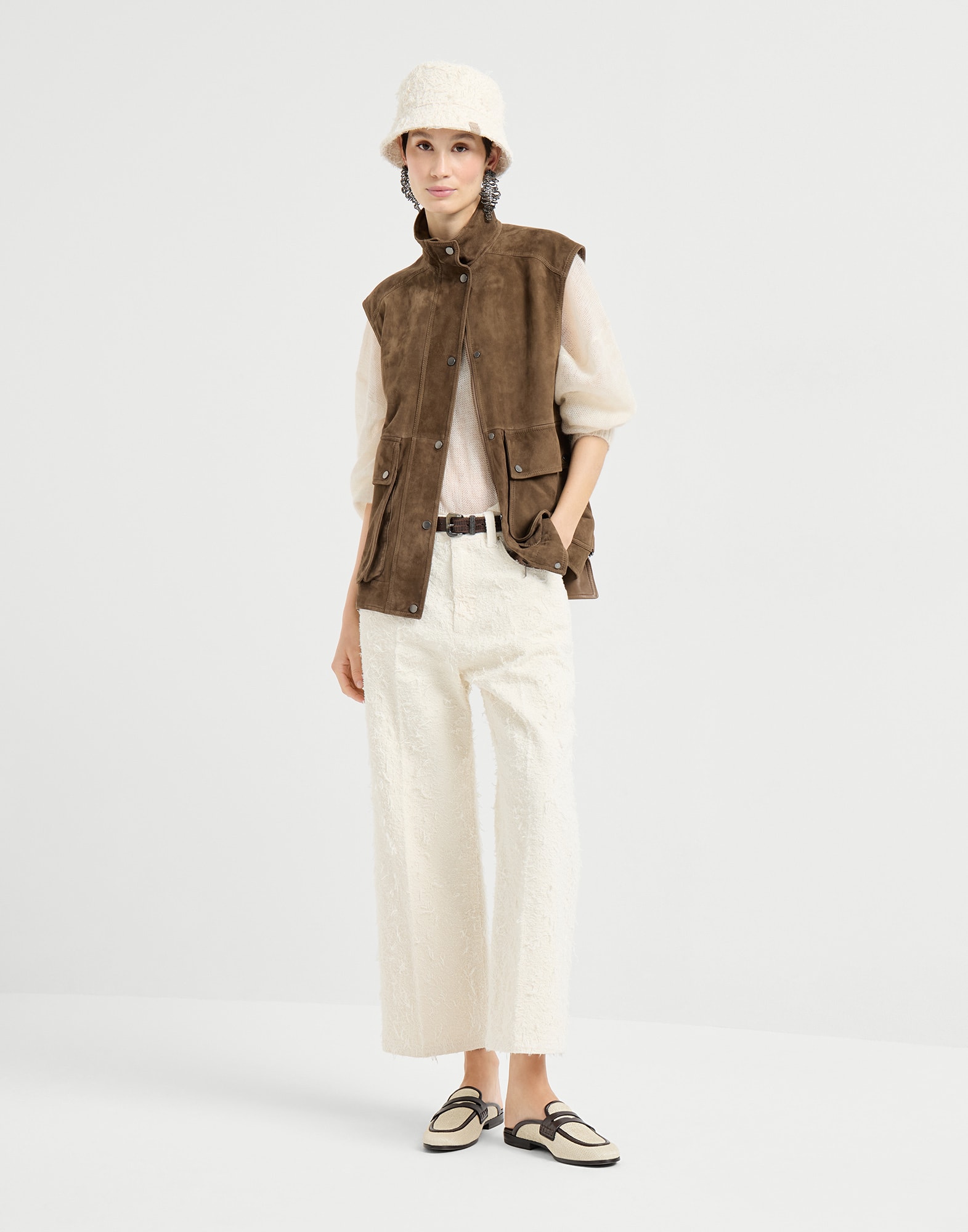 Couture suede vest for Woman in Brown | Brunello Cucinelli