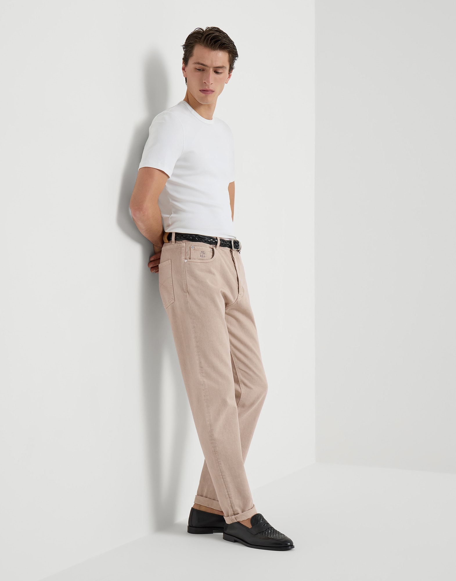 Garment-dyed denim trousers for Man in Light Brown | Brunello