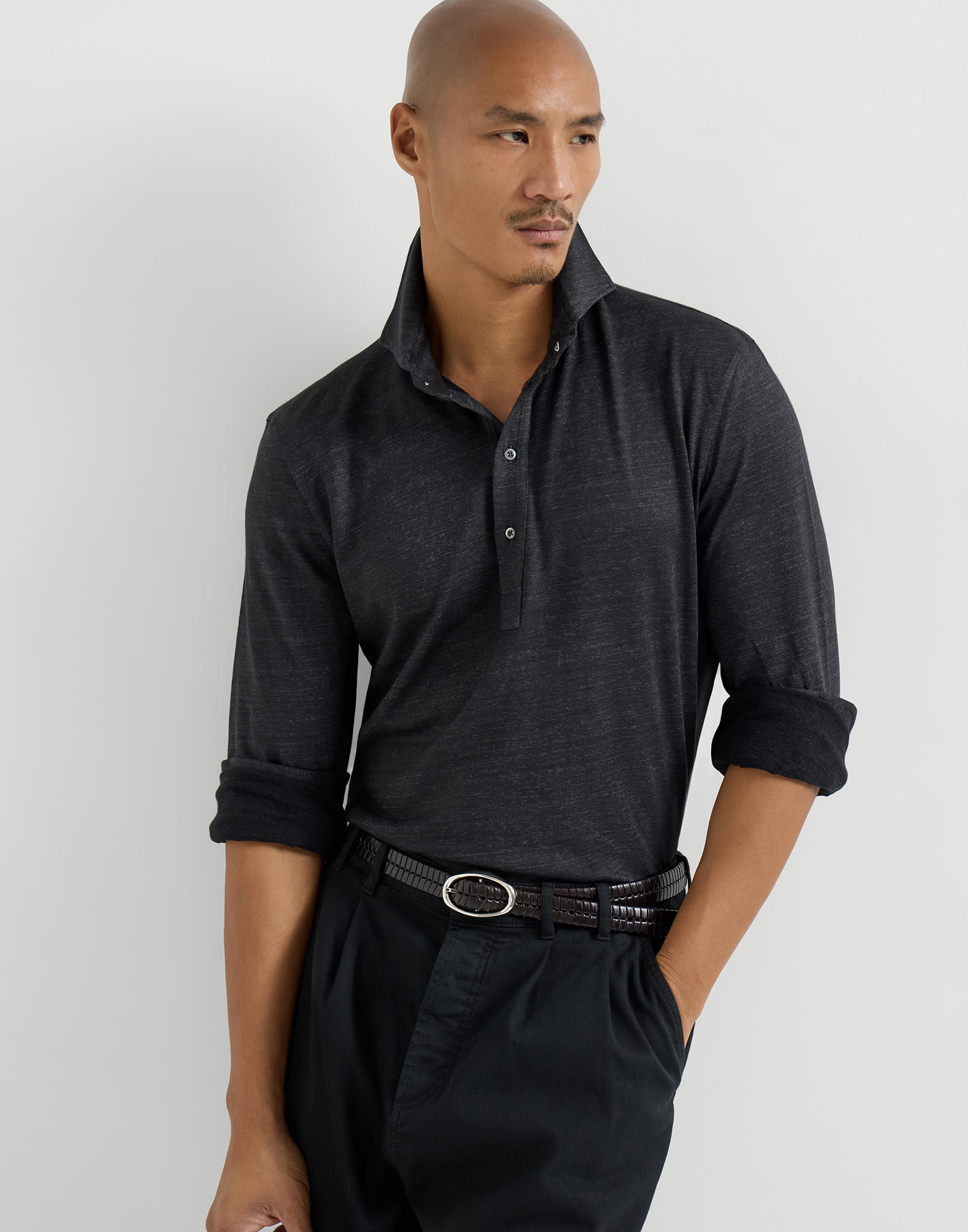 ★イタリア製★ BRUNELLO CUCINELLI ポロシャツ 長袖 黒 Jersey polo shirt for Man in Coral | Brunello Cucinelli