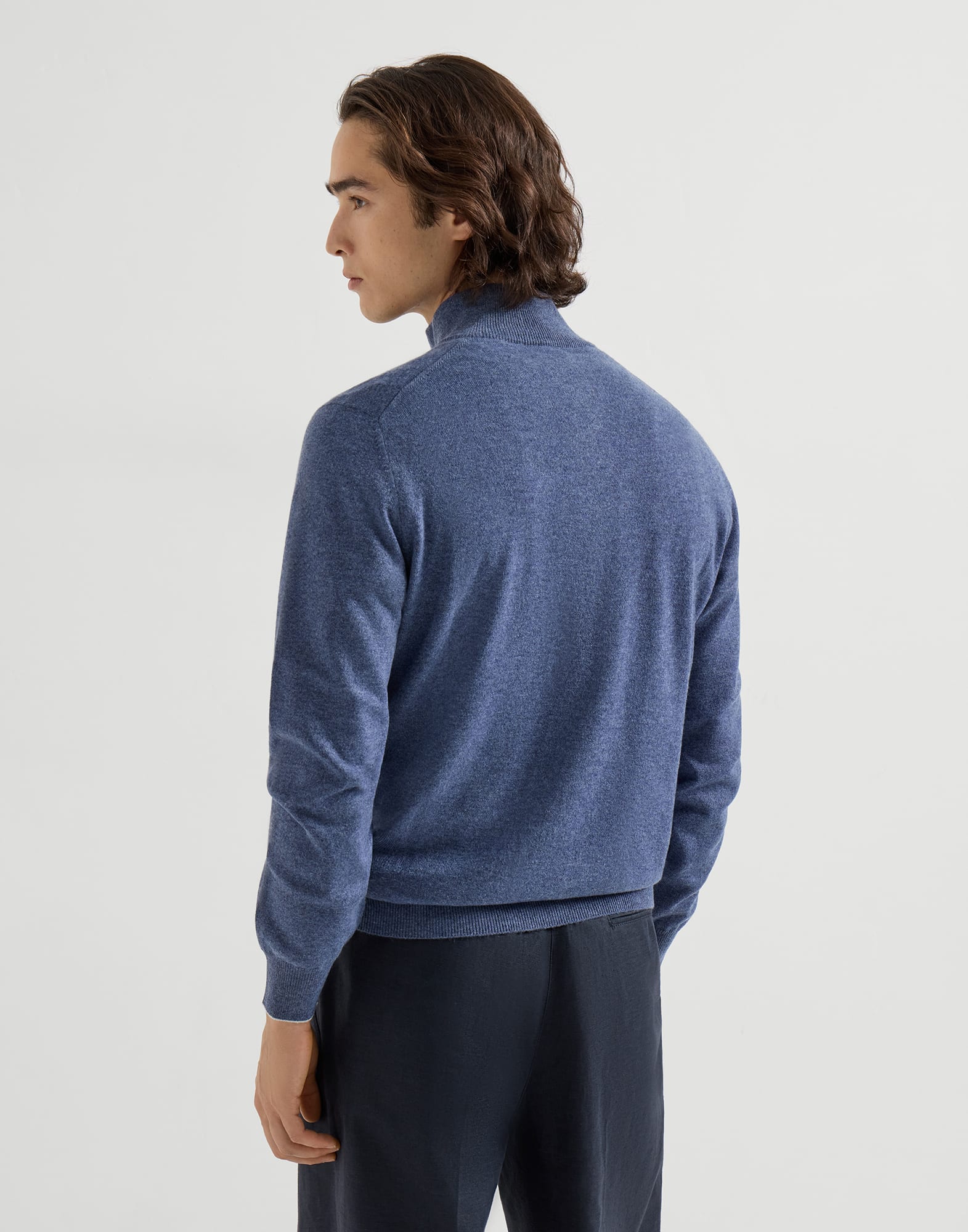 Cashmere sweater with half zip for Man in Navy Blue | Brunello