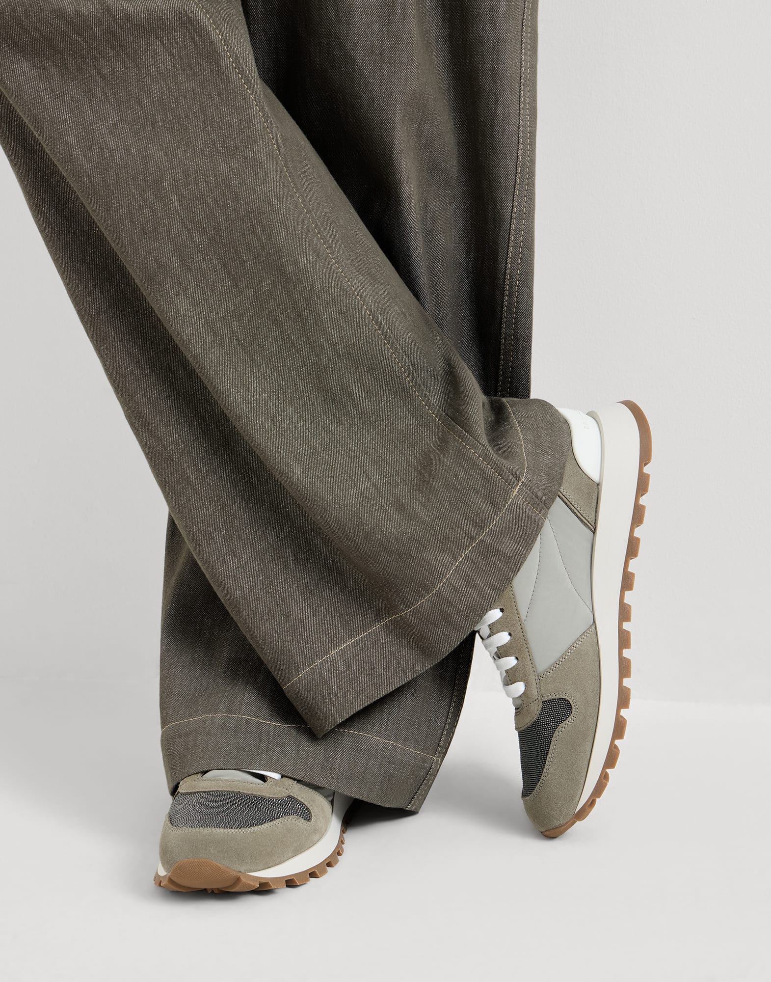 Fabric runners with monili for Woman in Khaki | Brunello Cucinelli