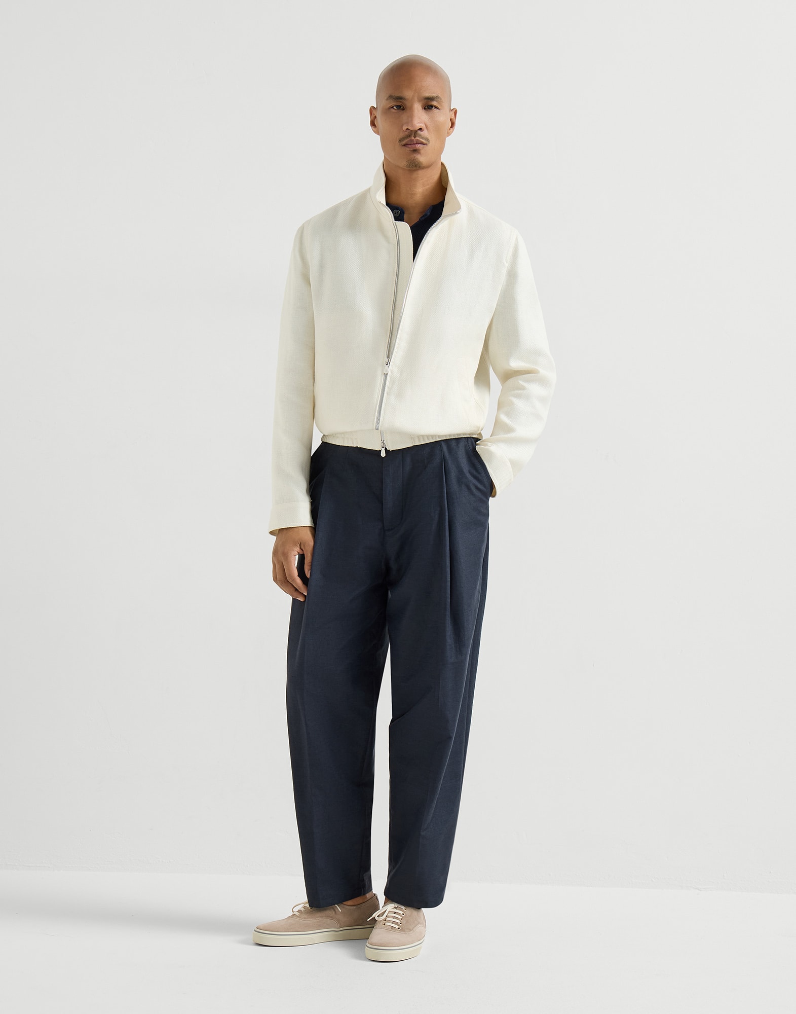 Henley collar T-shirt for Man in Navy Blue | Brunello Cucinelli